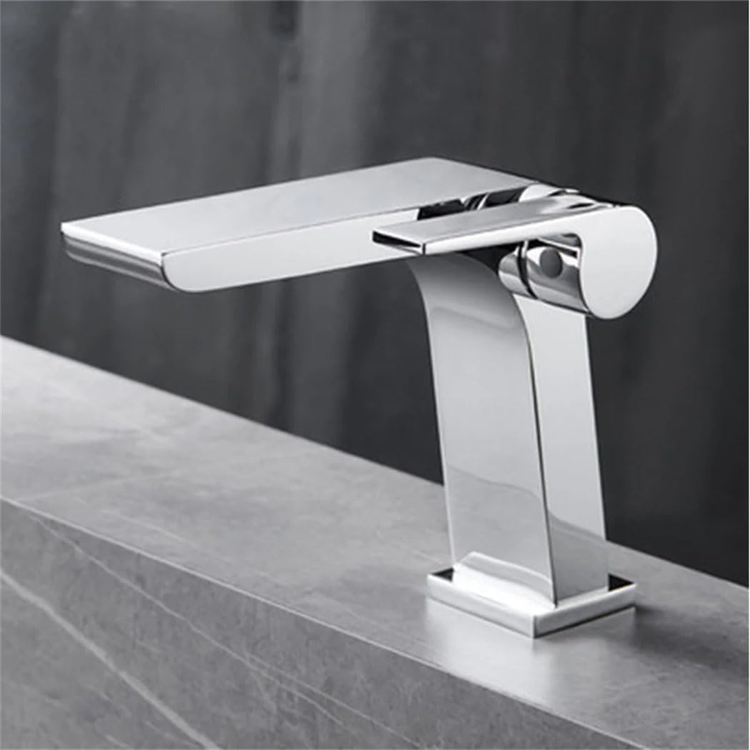 Robinet De Lavabo En Laiton Gray9 Avec Design Cascade Pour Eau Chaude Et Froide, Mélangeur Avec Design De Grue, Chromé, Noir