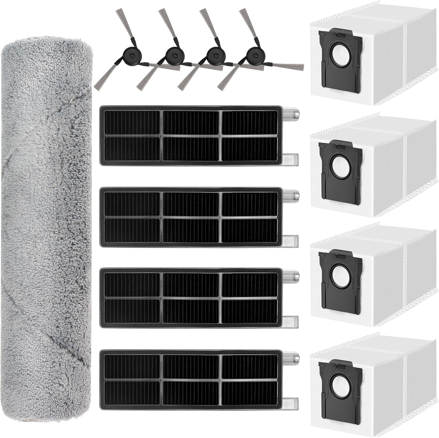 Ensemble De 13 Pièces De Rechange Pour Aspirateurs Robots Mova Z50 Ultra / Z5 / Z5 Pro Ultra, Comprenant Des Accessoires, 1 Brosse Rotative, 4 Brosses Latérales, 4 Filtres Hepa Et 4 Sacs À Poussière.