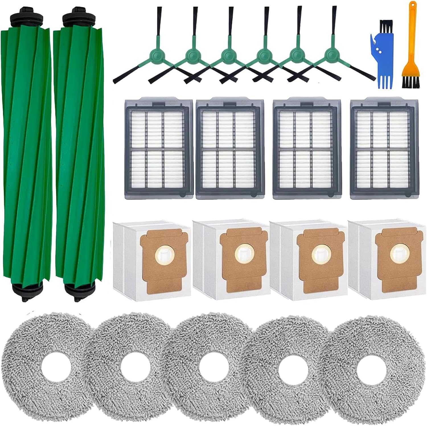 23 Pièces De Rechange Pour Irobot Roomba Plus 505/405 : 2 Brosses Principales, 6 Brosses Latérales, 4 Filtres, 5 Lingettes De Nettoyage, 4 Sacs À Poussière, 2 Brosses De Nettoyage.