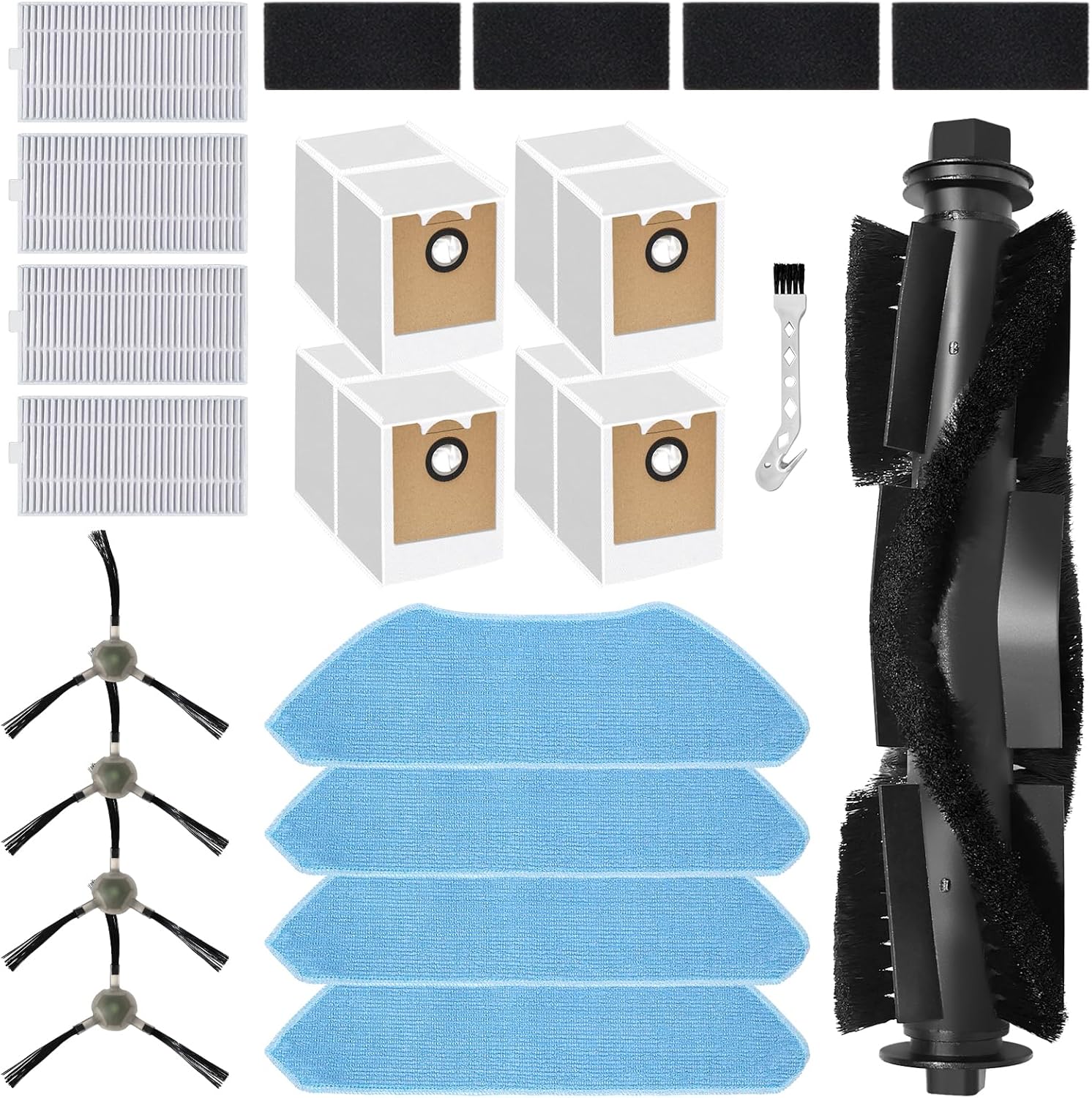 Pièces Détachées Pour L'Aspirateur Robot Lefant M2 / M2 Pro / M2s Pro / M2 Plus : Les Accessoires Comprennent 1 Brosse Principale, 4 Lingettes De Nettoyage, 4 Sacs À Poussière, 4 Filtres Et 4 Brosses