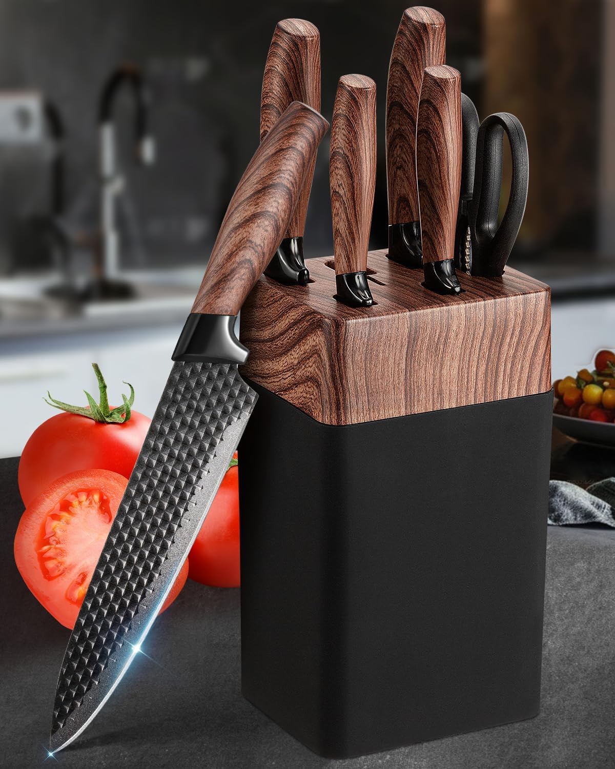 Set De Couteaux De Cuisine, Ensemble De Couteaux De Cuisine Tranchants De 7 Pièces Avec Bloc, Lames En Acier Inoxydable De Haute Qualité Et Poignées Ergonomiques, Set De Couteaux De Cuisine Pour Un Us