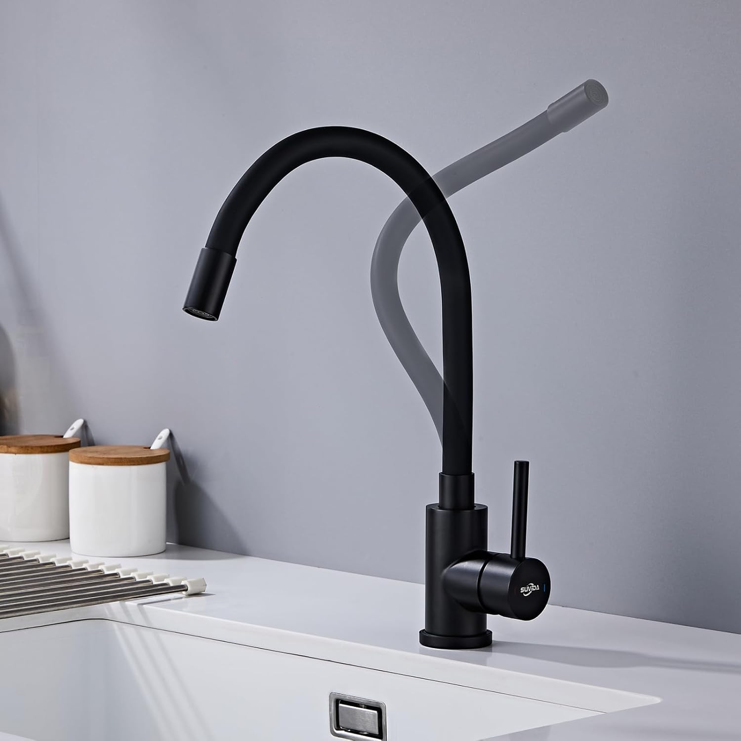 Robinet De Cuisine Noir, Pivotant À 360°, Flexible, Mitigeur Haute Pression, Robinet Monocommande En Acier Inoxydable, Robinet D'Évier Avec Aérateur Économiseur D'Eau