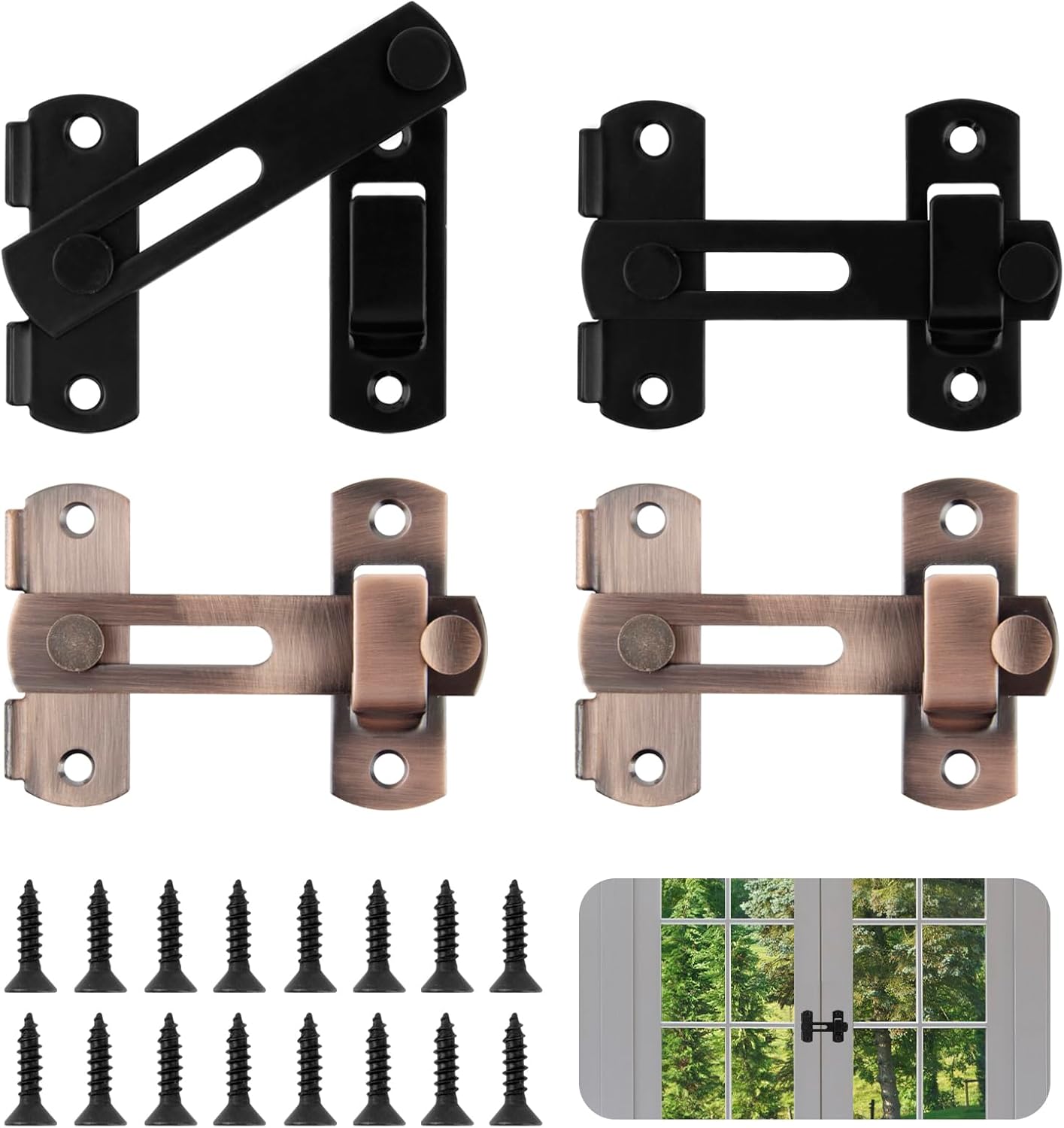 Ensemble De 4 Serrures À Pêne En Acier Inoxydable – Serrure De Porte Coulissante – Serrure De Porte Coulissante À 180° – Serrure De Porte Avec Vis Pour Portes, Fenêtres Et Salles De Bains
