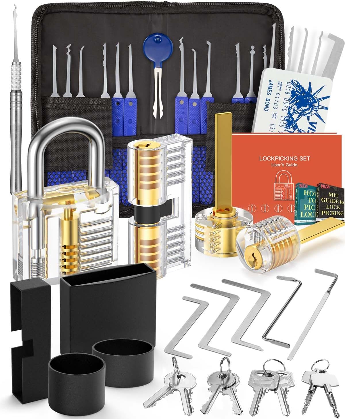 Set De Serrurier De 38+4 Pièces, [niveau De Difficulté 2026 & Cadeau Idéal] Set D'Entraînement De Serrurier Avec 4 Cadenas Transparents, Pour Débutants Et Serruriers Professionnels
