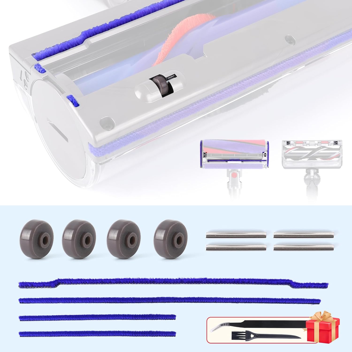 Bandes En Peluche Douce + Axe + Rouleau De Rechange Pour La Semelle De La Tête De Nettoyage Dyson V6 V7 V8 V10 V11 Dc62 Direct Drive, Pièces Détachées Pour Brosse Dyson