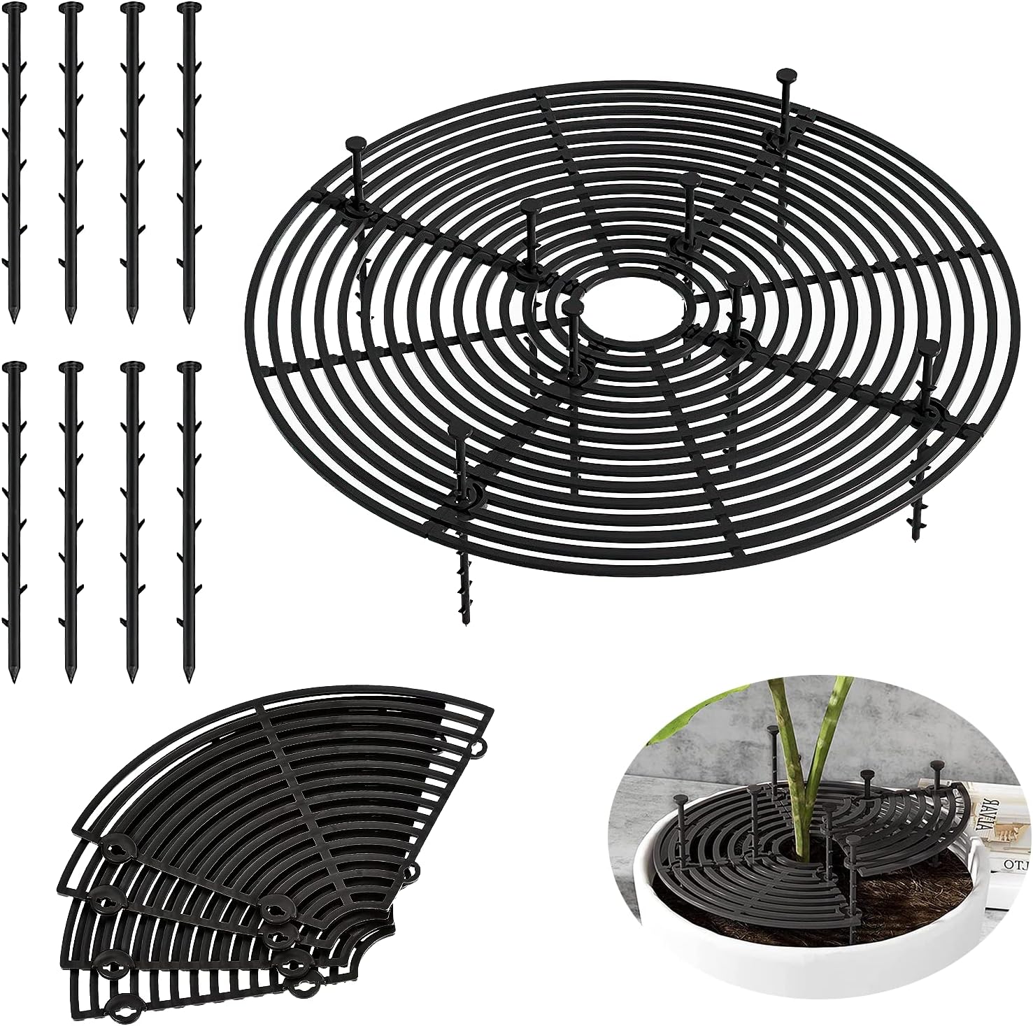 Pièce De Couverture De Pot De Fleurs En Filet De 30 Cm Avec 16 Ancres Au Sol, Grille De Protection Des Plantes, Couvercle De Sol Découpable, Réutilisable, Adapté Pour Protéger Les Plantes, Les Enfants
