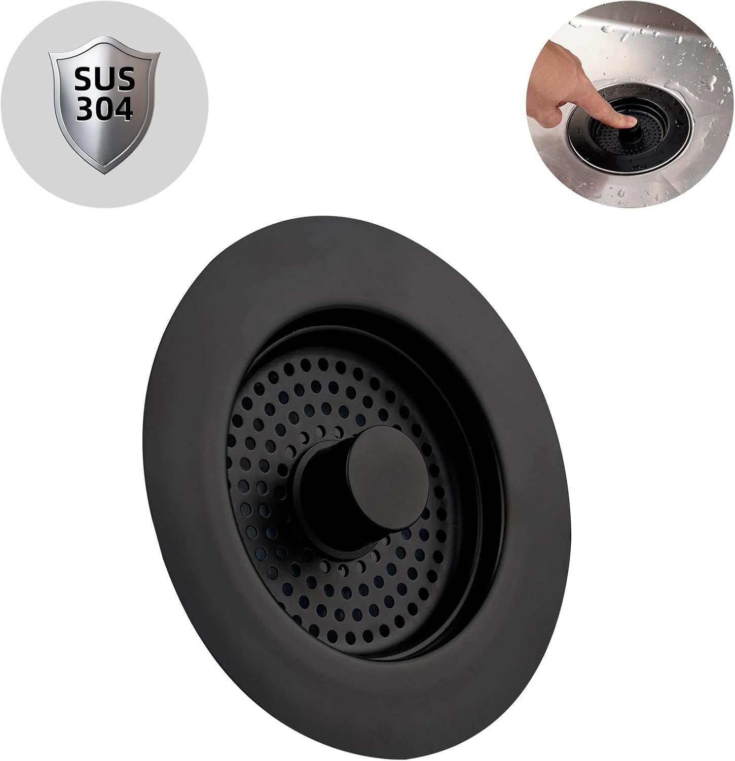 Bouchon De Lavabo, Bouchon De Lavabo Avec Ensemble De Filtre De Lavabo De Cuisine Intégré, En Acier Inoxydable, Anti-obstruction, Anti-odeur, Tamis De Lavabo - Profondeur De Lavabo 22 Mm (noir)