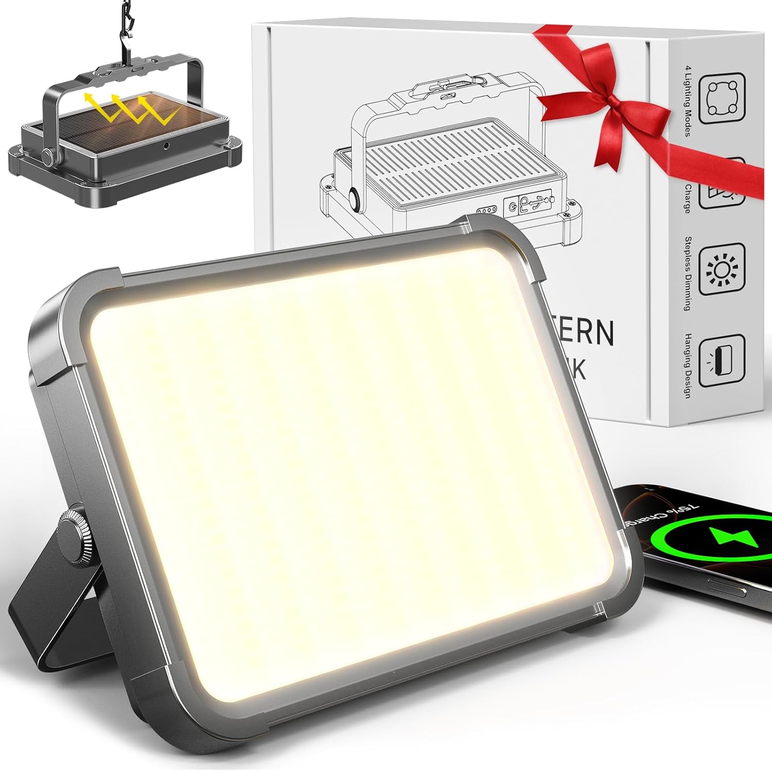 Lampe De Camping Solaire Avec Batterie De 26800 Mah – Longue Durée De Vie De La Batterie, Lanterne De Camping Rechargeable Par Usb, Étanche Ip65, 4 Modes D'Éclairage Led Pour Tente, Randonnée, Pêche,