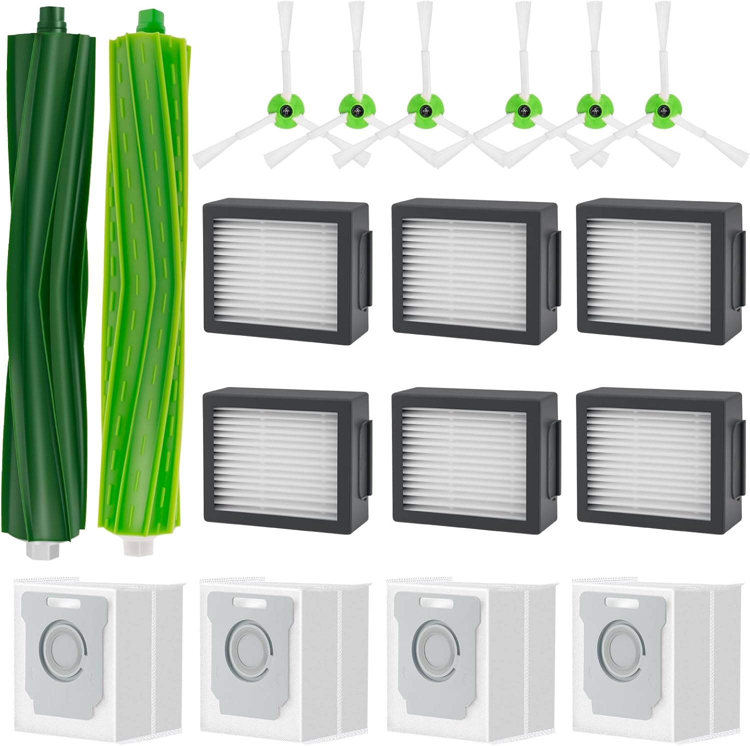 Ensemble De 18 Pièces De Rechange Pour Aspirateurs Irobot Roomba Combo I5 I5+ J5 J5+ I8 I8+, Comprenant 2 Brosses Principales, 6 Brosses Latérales, 6 Filtres Hepa Et 4 Sacs À Poussière.