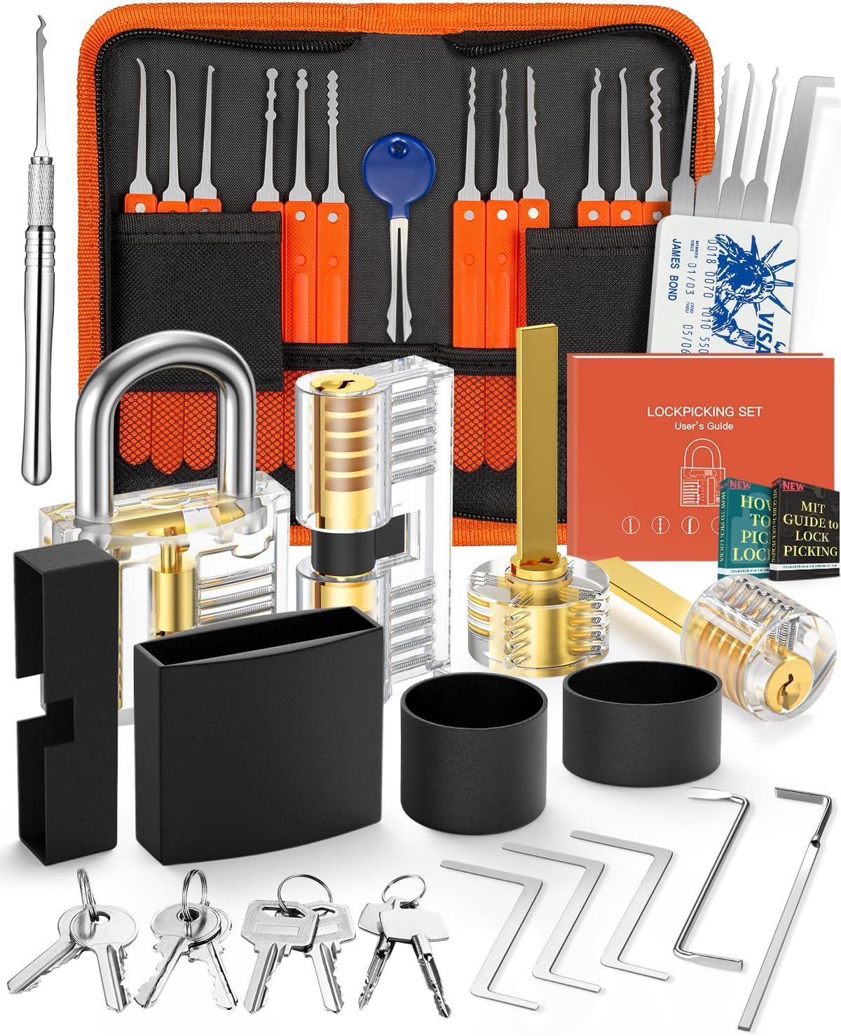 Set D'Ouverture De Serrure De 30 Pièces + Set De 4 Pièces, Set D'Ouverture De Serrure De 30 Pièces, Outil D'Entraînement Avec 4 Cadenas Transparents, Pour Débutants Et Serruriers Professionnels