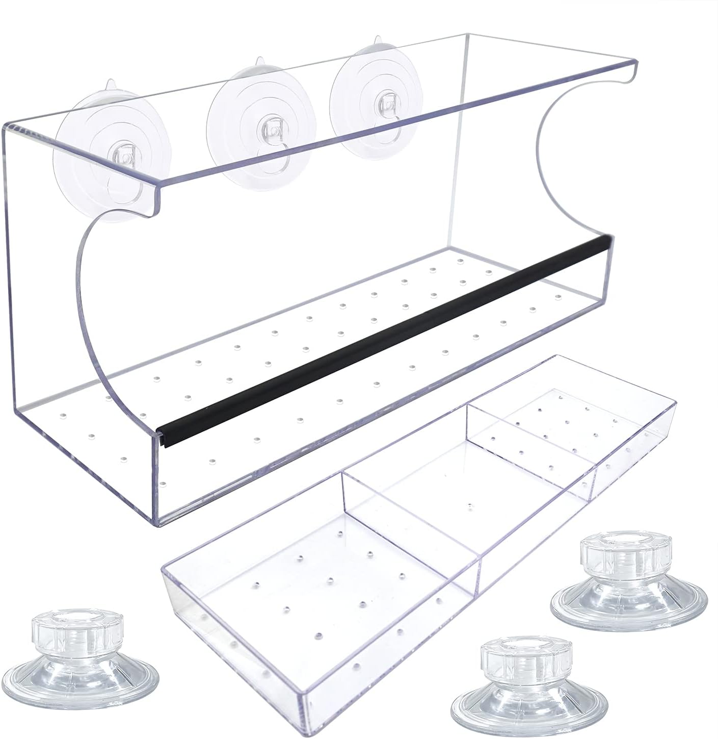 Grande Mangeoire Transparente Pour Oiseaux Avec Ventouse Et Trous De Drainage