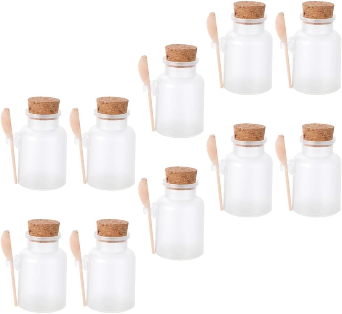 Boîtes De Sel De Bain Avec Cuillère En Bois, 100 G, Ensemble De 10, Plastique Transparent, Hermétique Et Pratique Pour Le Bain Et Les Voyages
