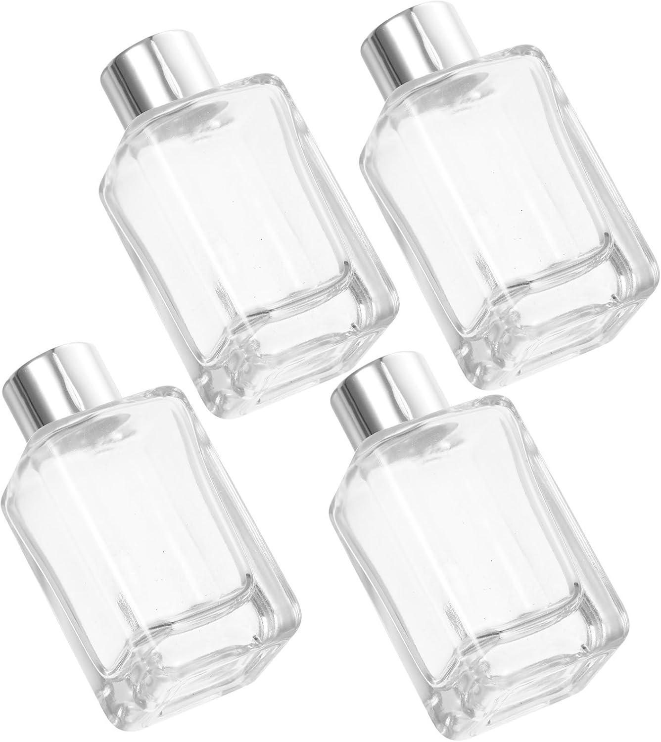 Ensemble De 4 Flacons Rechargeables En Verre Argenté De 50 Ml Avec Bouchons, Diffuseur De Parfum Classique Pour Coiffeuse Ou Étagère, Étanches.
