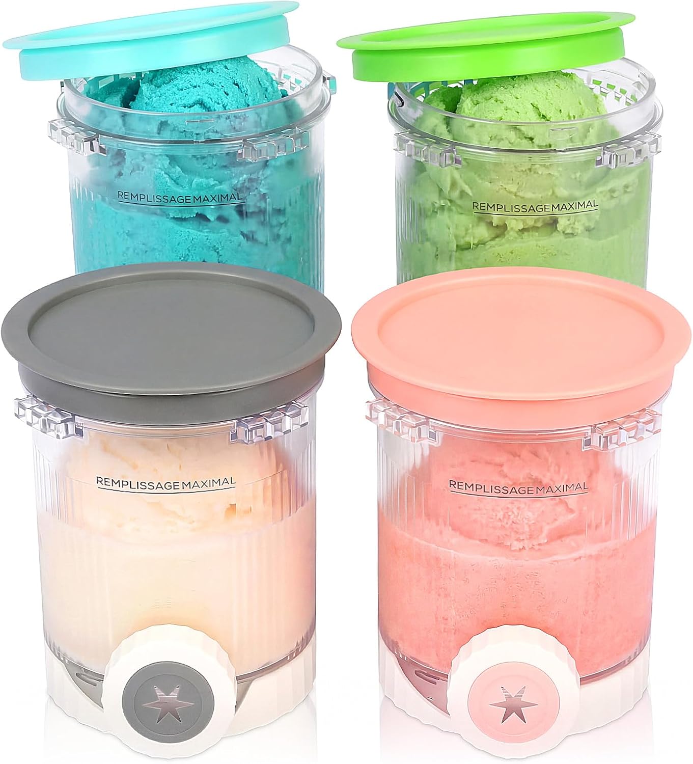 Lot De 4 Récipients À Glace Ninja Swirl Creami De 480 Ml, Compatibles Avec Les Modèles Nc700 Et Nc701eu, Avec Accessoire Tourbillon Pour Sorbetières Ninja Swirl, Sans Bpa, Compatibles Lave-vaisselle.