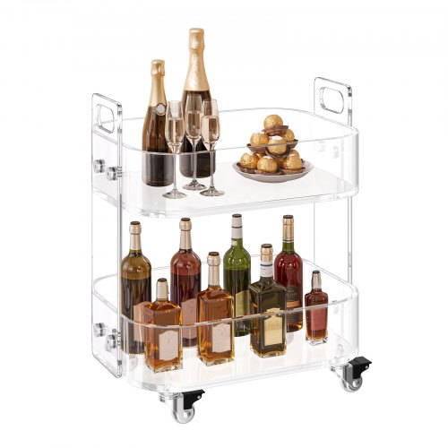 Rollwagen Servierwagen 2-stufiger Mobiler Beistellwagen, Moderner Rollender Acrylwagen Mit Stauraum, Transparenter Nachtwagen Als Beistelltisch, Für Wohnzimmer Schlafzimmer Bar Büro