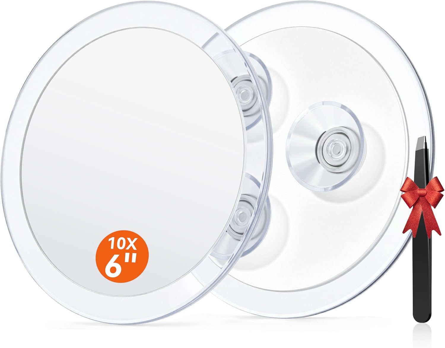 Miroir Mural Rond Avec 10x De Grossissement, 3 Ventouses, Miroir De Maquillage Portable Avec Pince À Épiler Pour Le Maquillage, L'Épilation Et L'Extraction Des Points Noirs (15 Cm)