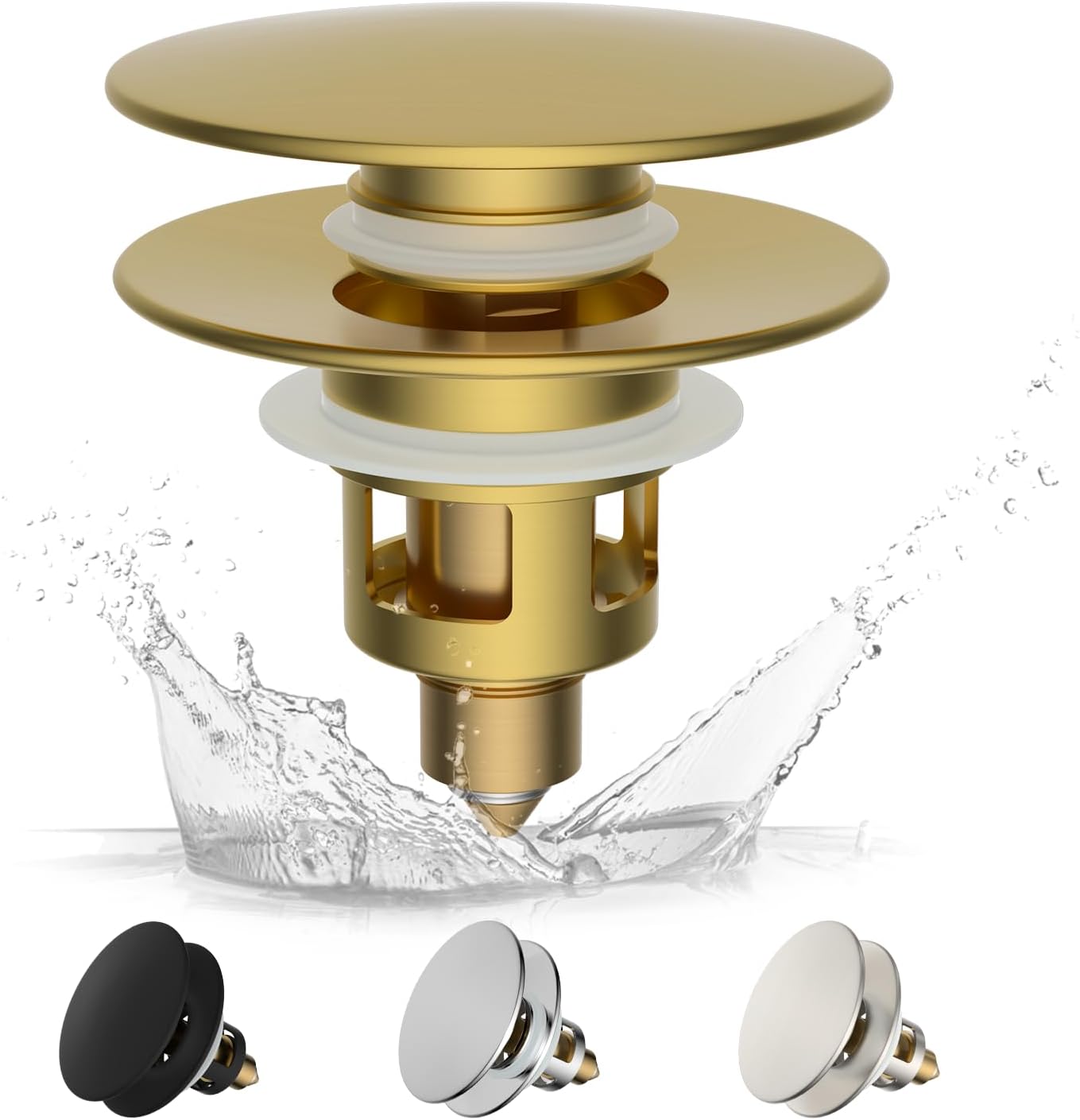 Bouchon De Lavabo Avec Filtre De Drainage, Bouchon En Laiton Universel, Remplacement De Bouchon De Baignoire, 25–46 Mm – Or Brossé
