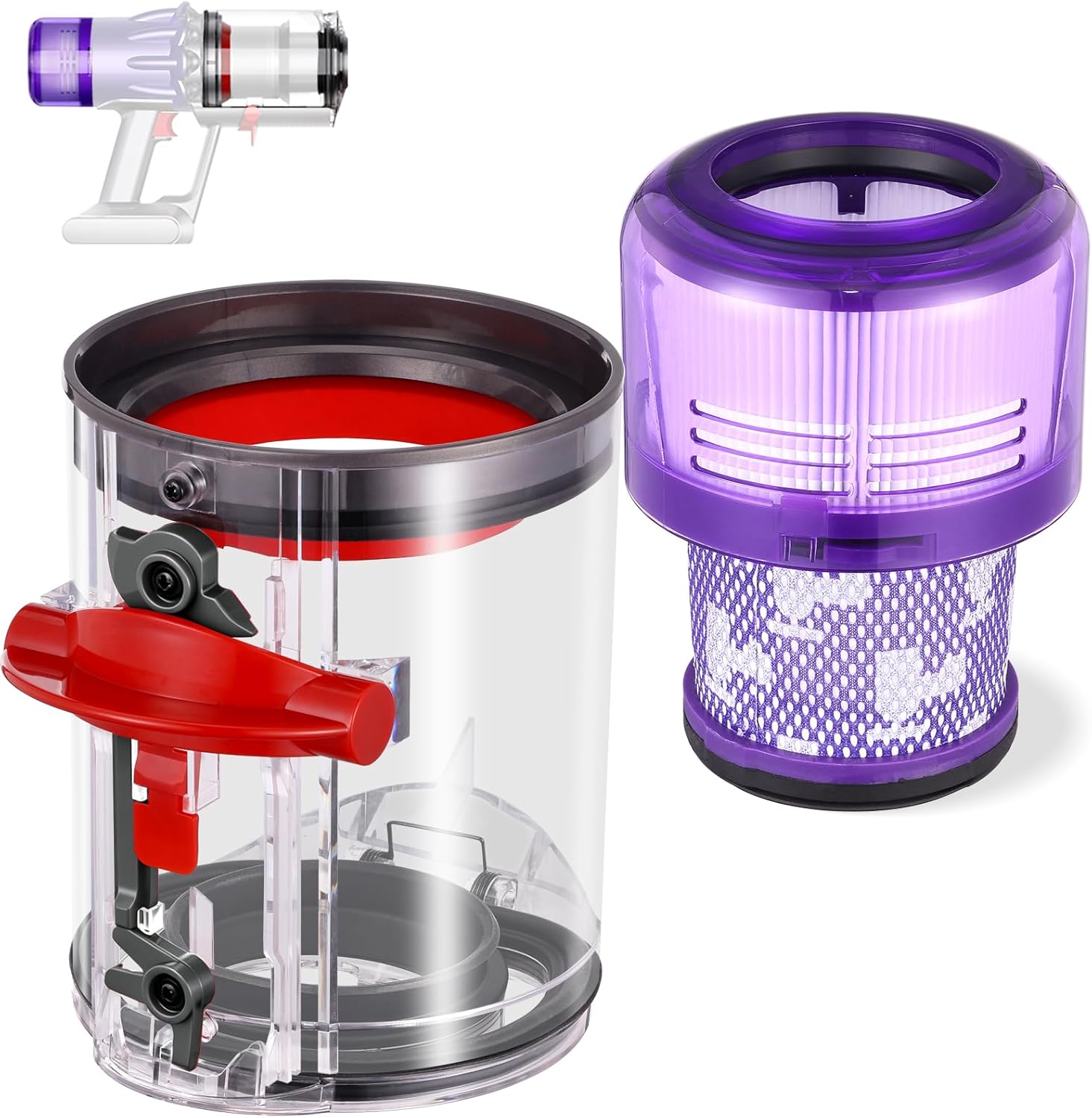 Bac À Poussière V12 Slim Pour Aspirateurs Dyson V12, Sv20, Sv30, Sv46, Sv49 Detect Slim Absolute, Référence 965272-01 Avec Filtre