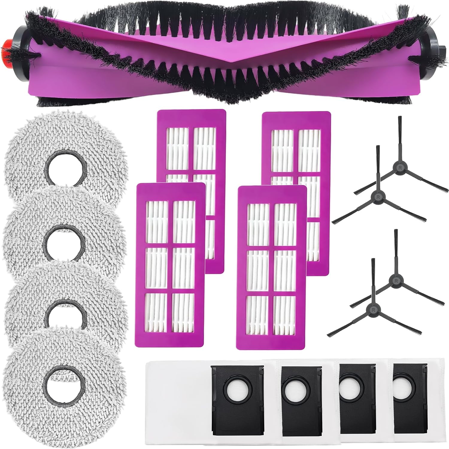 Accessoires Kimsin Pour L'Aspirateur Robot Eureka J15 Pro Ultra : Brosses Rotatives De Rechange, 4 Chiffons, 4 Sacs À Poussière, 4 Brosses Latérales, 4 Filtres Hepa