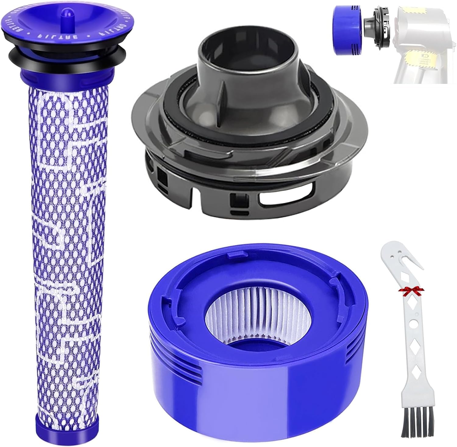 Accessoires De Filtration Pour Aspirateurs Dyson V7 Et V8 : Cache Moteur Arrière, Filtre Hepa Arrière Et Kit De Filtres De Rechange.