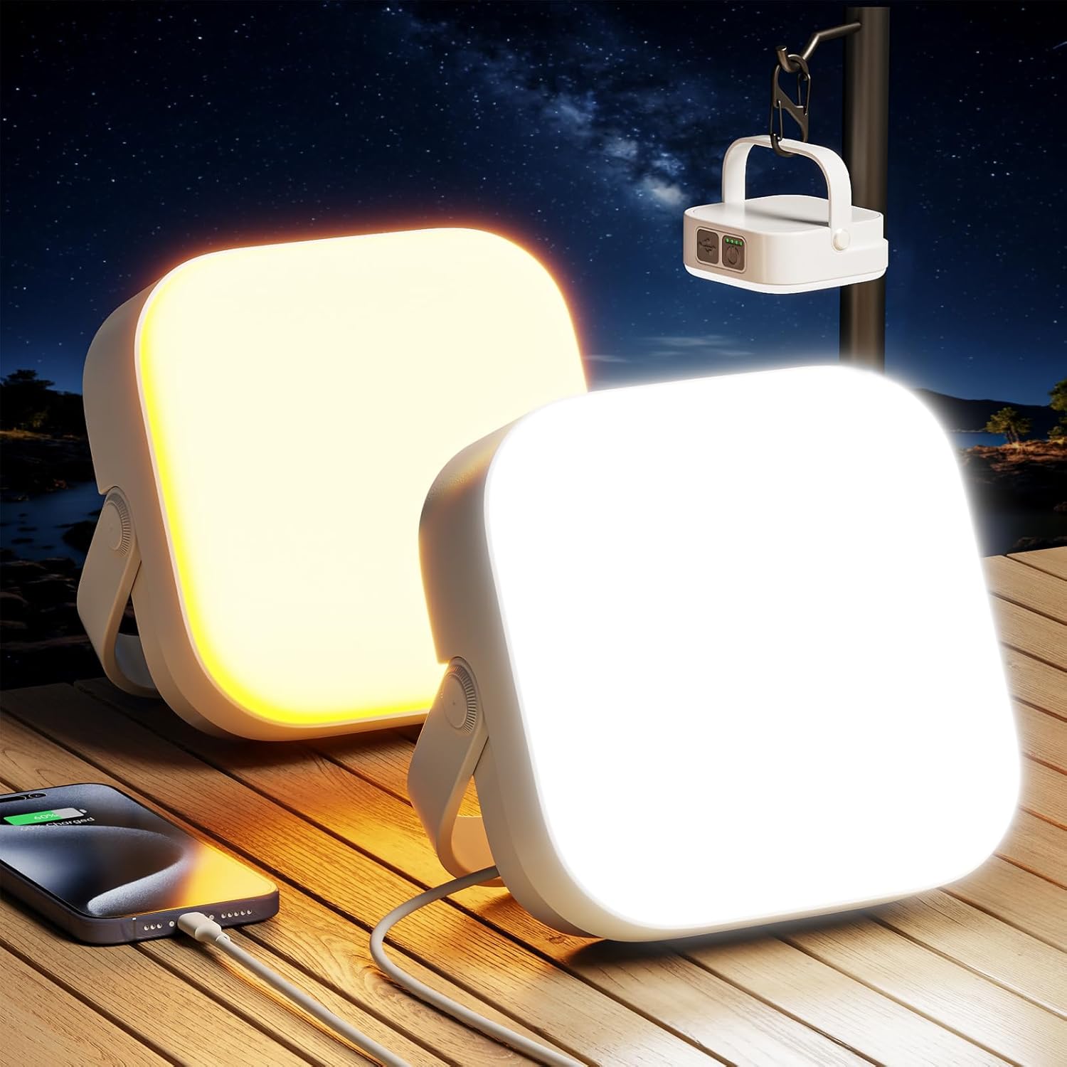 Lot De 2 Lanternes De Camping, 4000 Lm, Lanterne De Camping Rechargeable De 10000 Mah, Jusqu'à 100+ Heures De Lumière & 4 Modes D'Éclairage, Lanterne De Camping Portable Étanche Ip65 Pour Tentes, Alim
