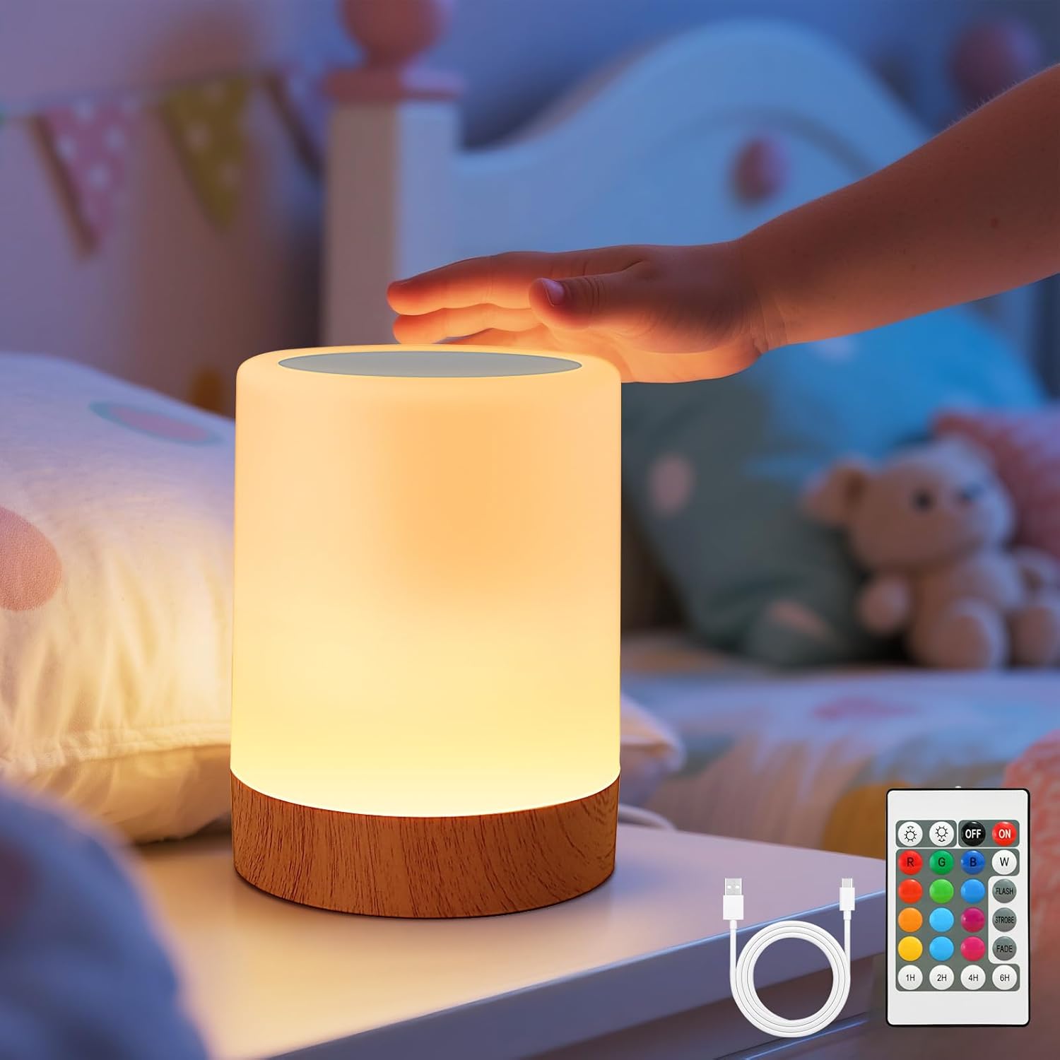 Lampe De Chevet Led Rgb Sans Fil Avec Fonction Tactile Et De Gradation, Télécommande, Lumière De Nuit Rechargeable Par Usb Pour La Chambre, Lampe De Table Décorative – Modèle Cylindrique Haut