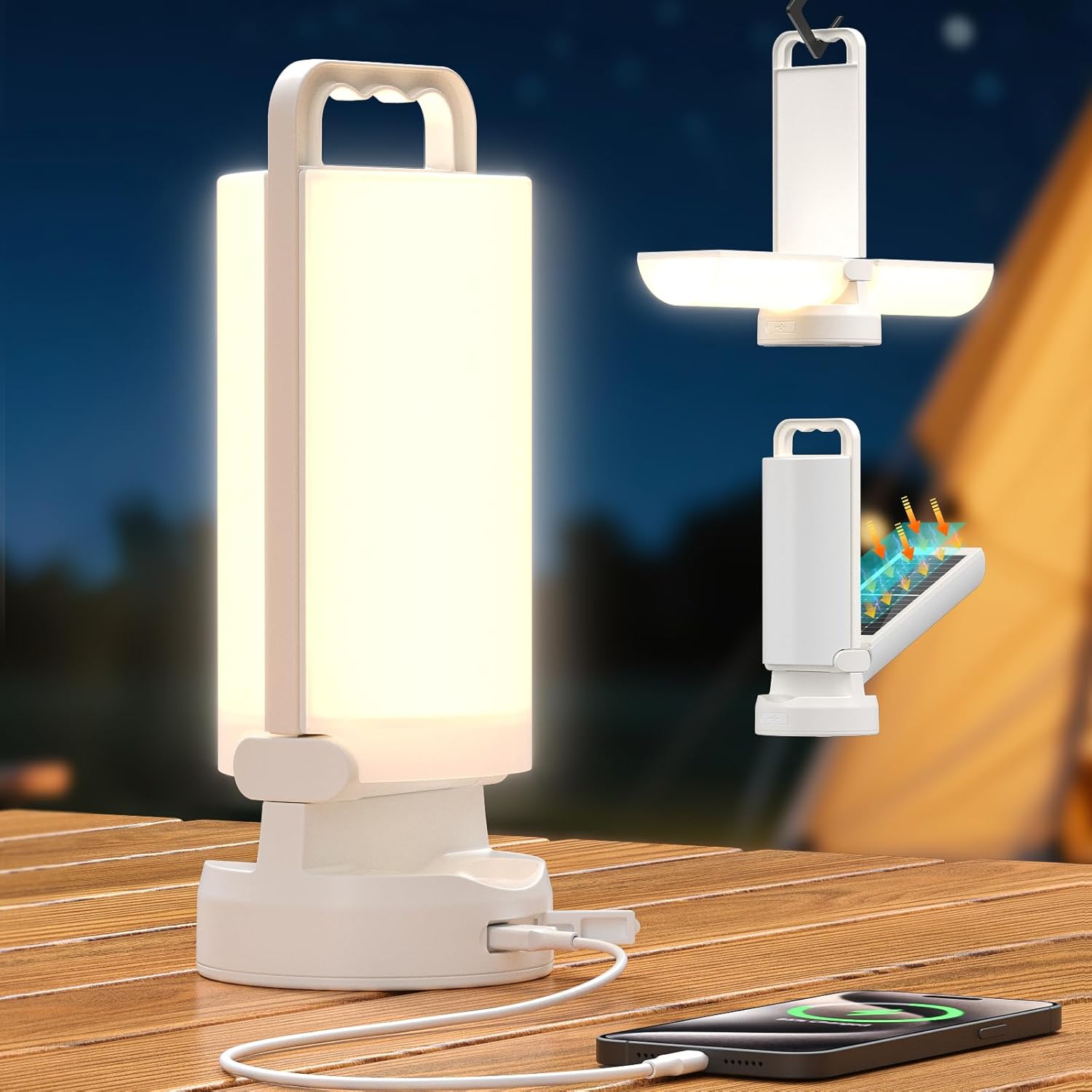 Lampe De Camping Solaire De 8000 Mah, Lampe De Camping Led Ultra Lumineuse Et Pliable Avec 3 Modes Et Contrôle Tactile, Lanterne De Camping Rechargeable Ipx5 Pour Tentes, Pannes De Courant, Randonnées