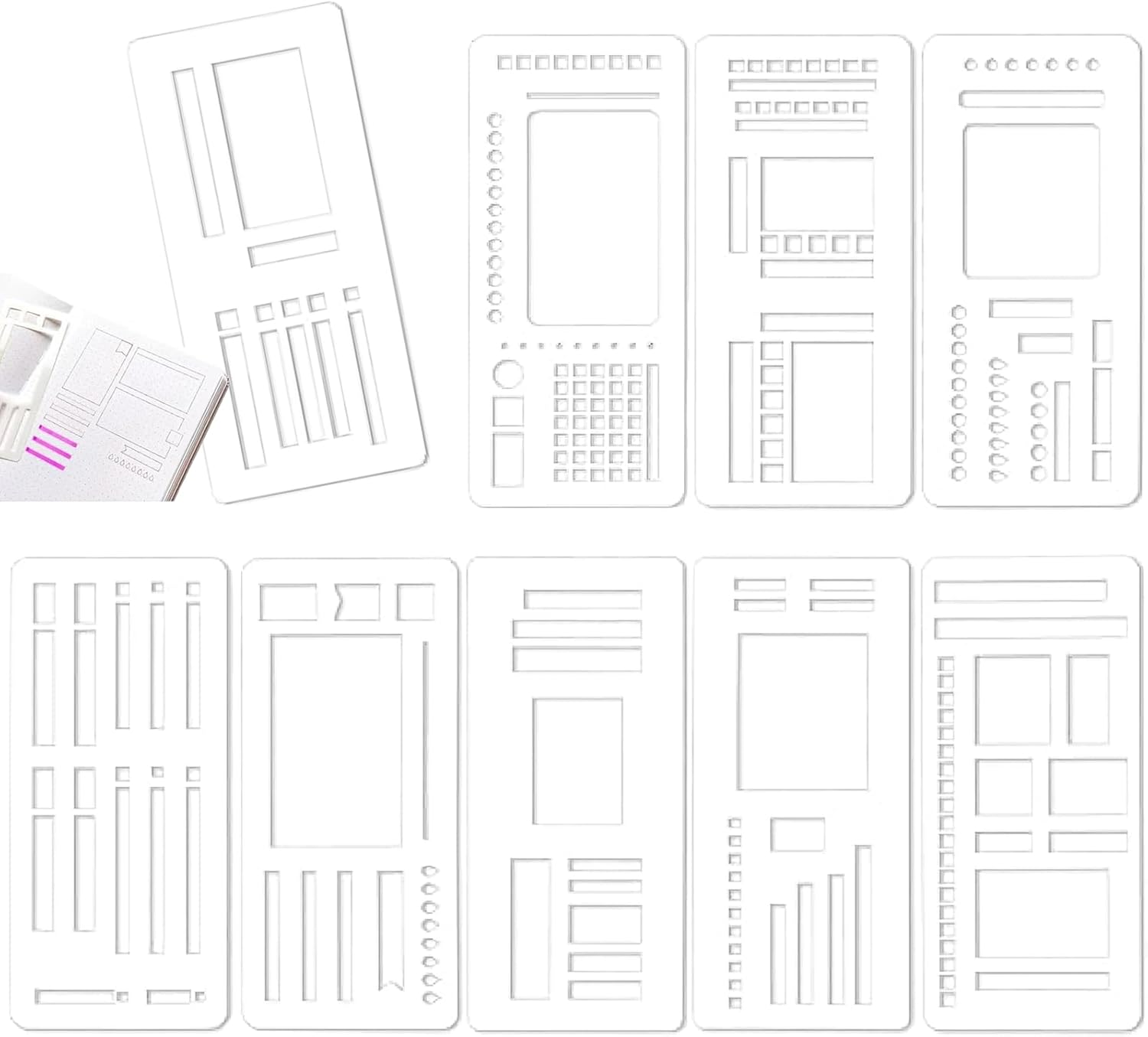 Ensemble De 9 Pochoirs Pour Bullet Journal, Pochoirs De Journaling Flexibles, Pochoirs En Plastique Pour Bullet Journal, Modèles De Planificateur Et Pochoirs Pour Le Scrapbooking Diy, La Peinture Et L