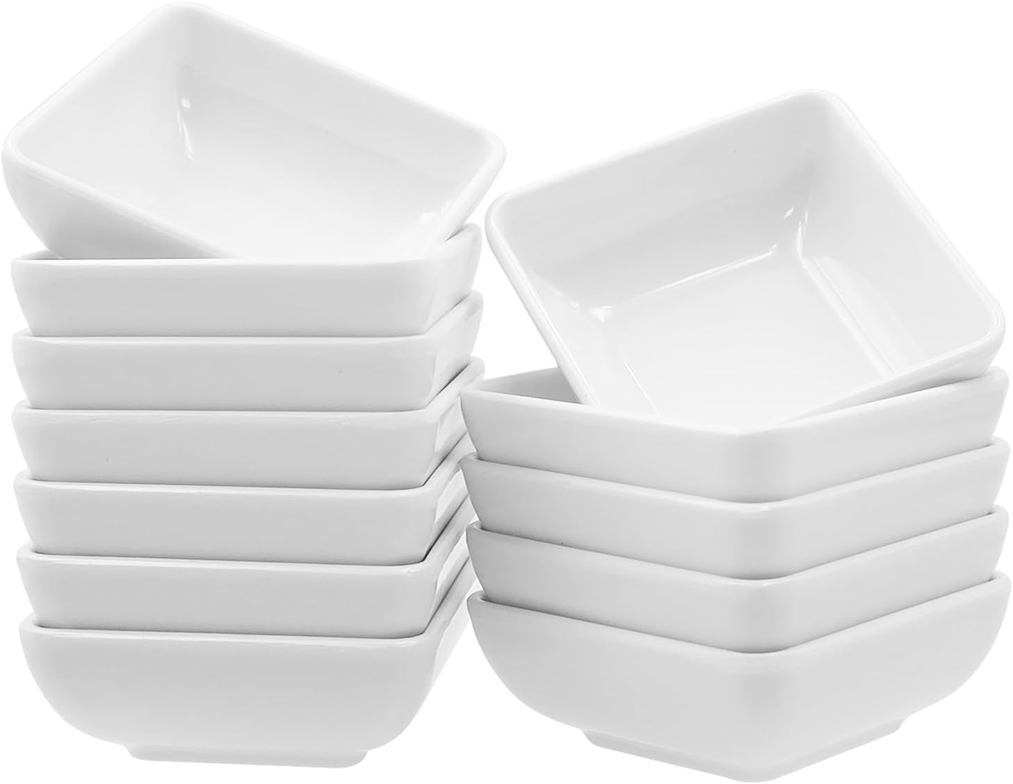 Set De 12 Petits Bols Carrés À Sauce/bols 7,3 X 7,3 X 2,7 Cm, Empilables, Pour Tremper/pour Sauce Soja, Pour Épices, Fruits, Collations, Confiture (blanc)