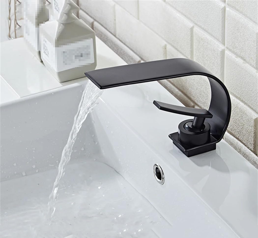 Robinet De Lavabo Moderne, Noir/blanc, Robinet À Levier Unique, Robinet Cascade Pour Eau Chaude Et Froide