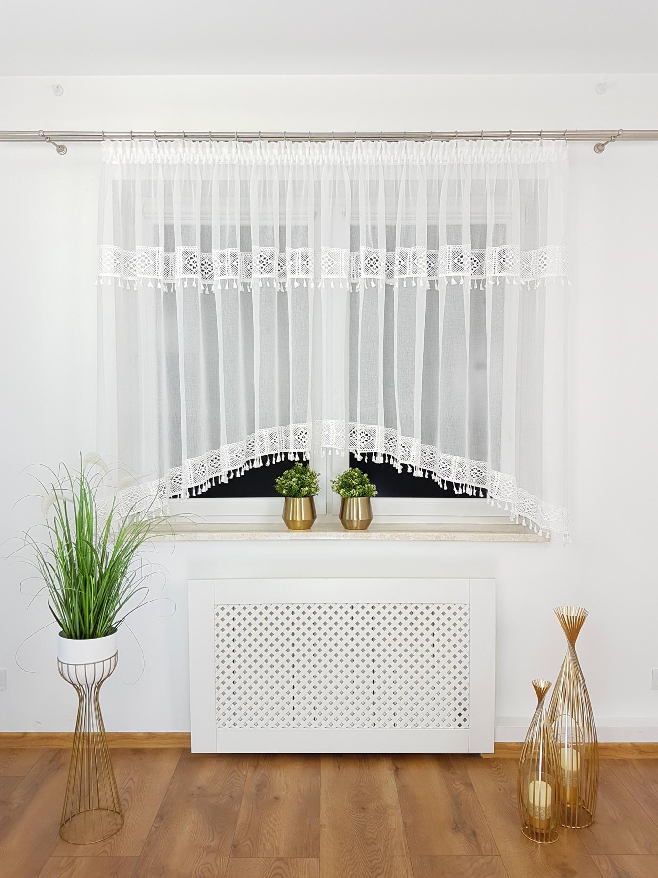 Fertiger Vorhang 400 X 160 Cm Aus Warmweißem Gazestoff Mit Häkelspitze