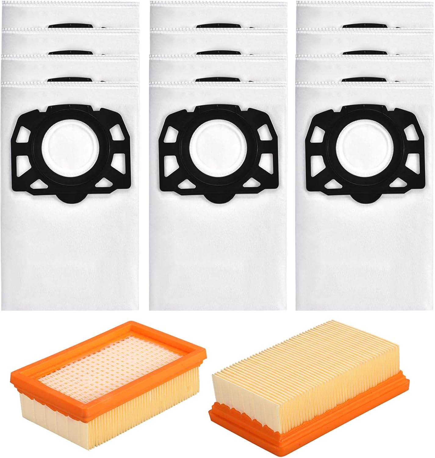 Lot De 12 Sacs Pour Aspirateur Et 2 Filtres Hepa Pour Aspirateurs Kärcher Wd4, Wd5, Wd6, Wd5p, Wd6p Premium, Mv4, Mv5, Mv6, Kfi 487, Kfi 4410