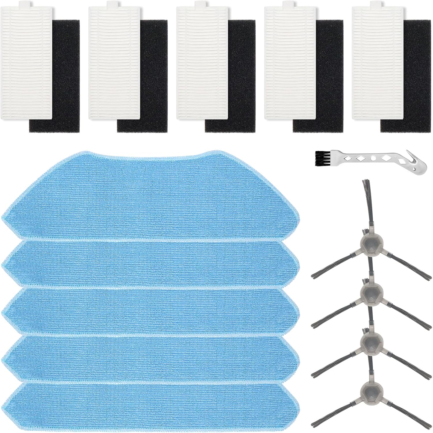 Accessoires Kimsin Pour Aspirateur Robot Lefant M1 : Pièces Détachées, 5 Filtres, 5 Chiffons De Nettoyage Et 4 Brosses Latérales.