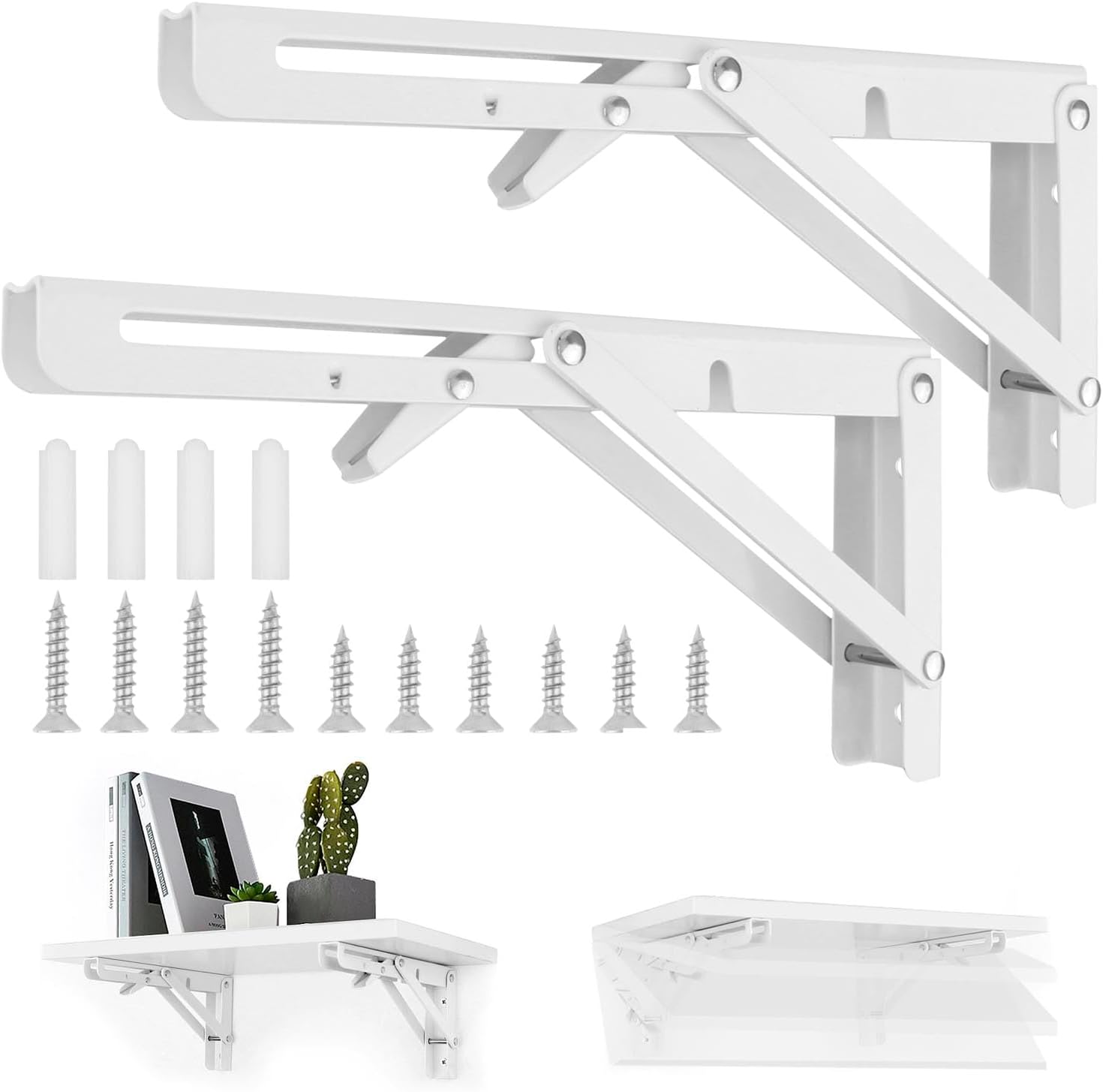 Ensemble Avec 2 Supports Pliants Robustes – 25 X 11,5 Cm – Capacité De Charge 35 Kg – Acier Inoxydable – Pour Une Utilisation À Domicile Et Au Bureau – Montage Mural
