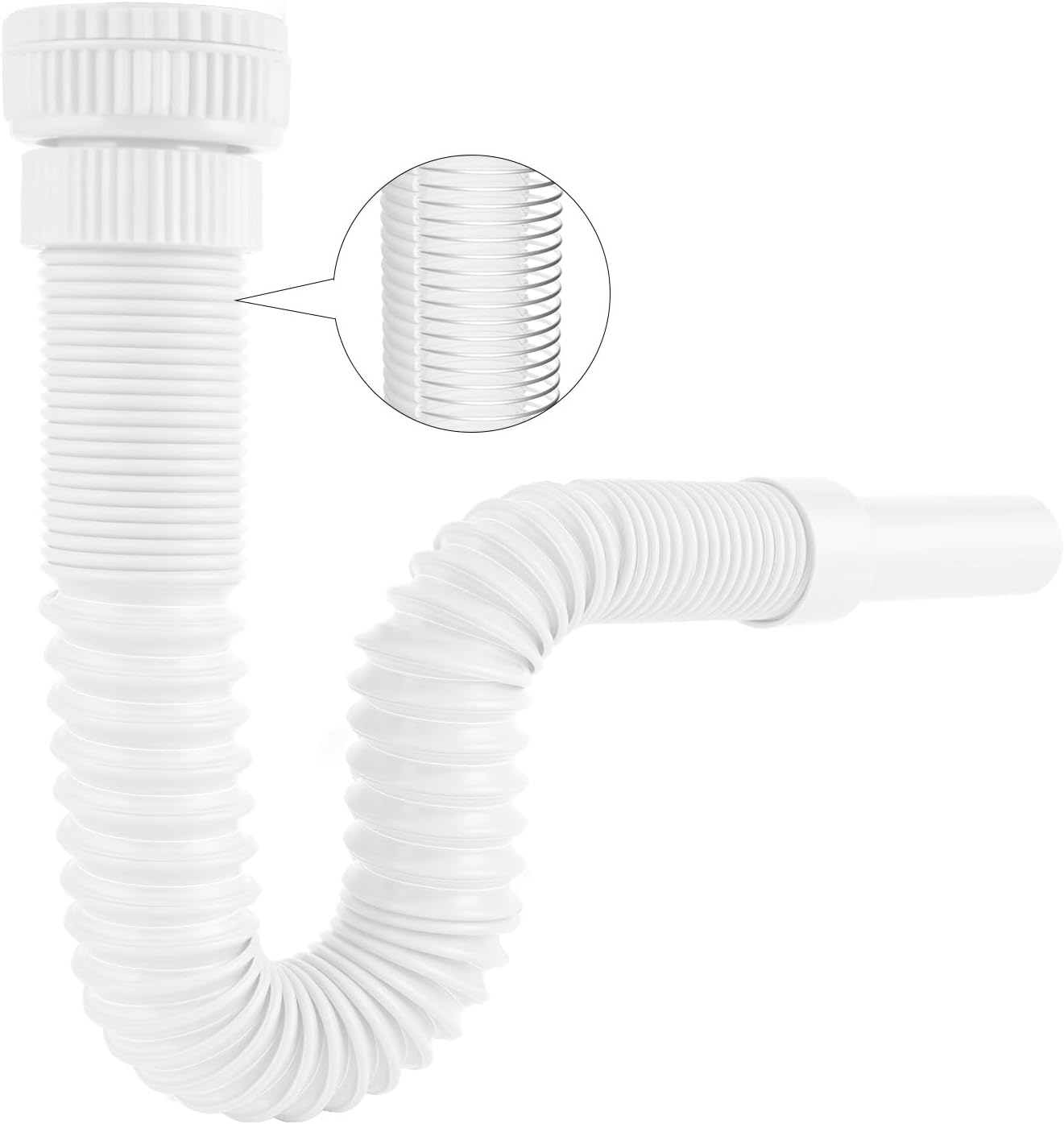 Siphon De Lavabo, Siphon Flexible Et Étanche Avec Fil D'Acier Encastré, G1 1/4" (40,4 Mm) À G1 1/2" (46,3 Mm) X 32 Mm, Siphon De Lavabo, Évacuation De Lavabo, Tuyau D'Évacuation Flexible, Blanc