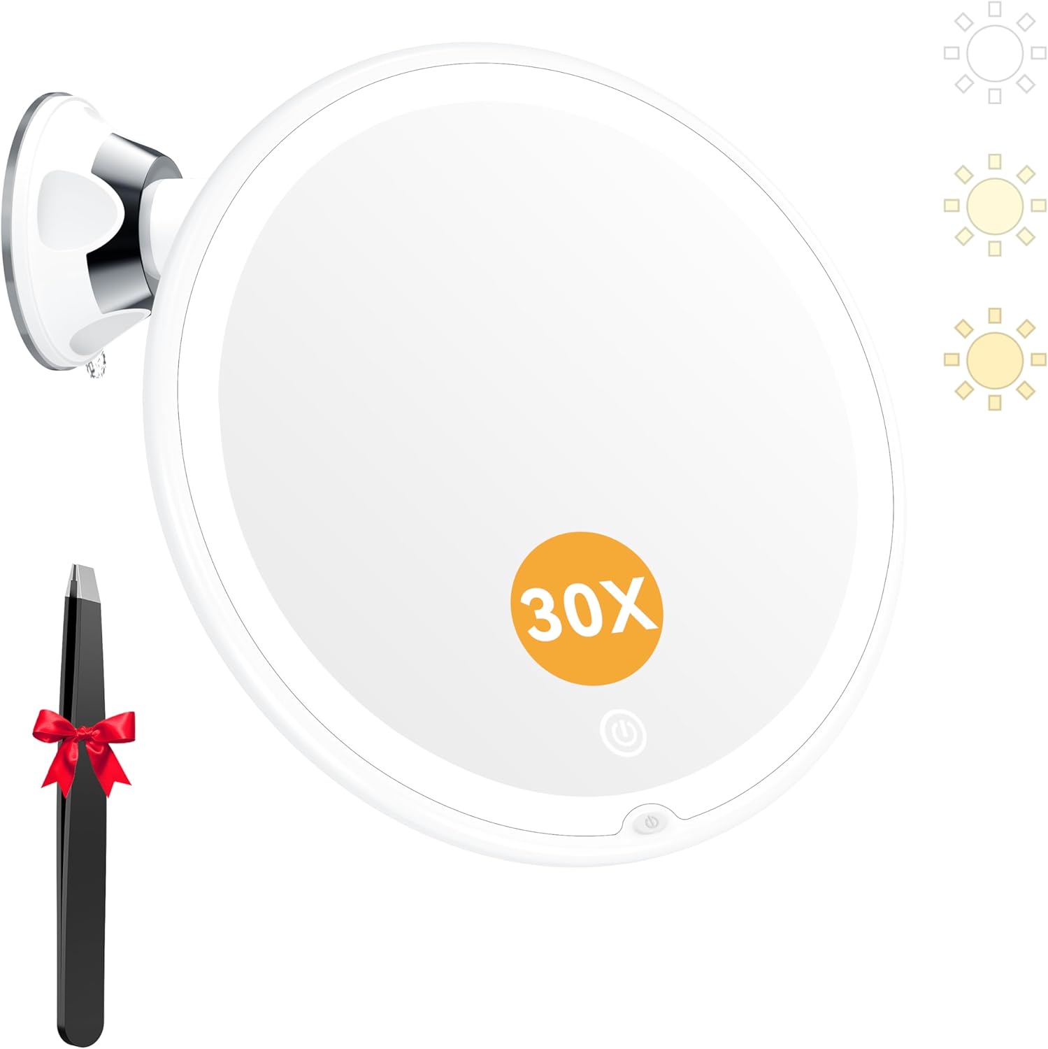 Miroir Cosmétique Éclairé Avec Ventouse, Grossissement 30x, 3 Niveaux D'Éclairage Led Et Rotation À 360° Pour La Salle De Bain Et Les Voyages.