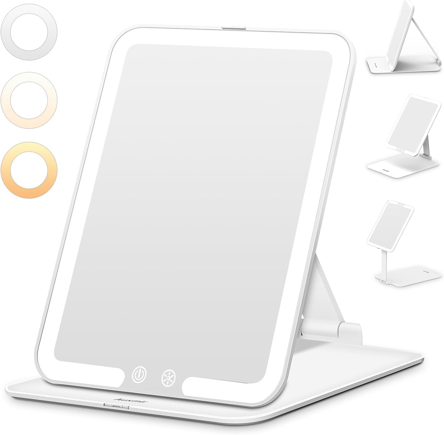 Miroir De Maquillage Rechargeable Et Pliable Avec 48 Led, Contrôle Tactile, Éclairage À 3 Couleurs Et Luminosité Réglable Pour Le Maquillage Quotidien, Les Retouches Et Les Soins Du Visage, Blanc