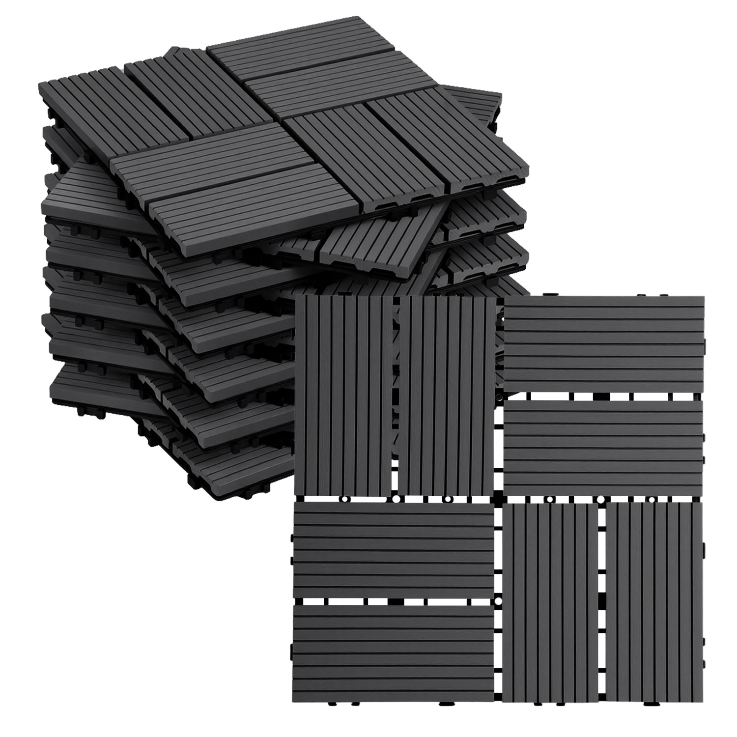 Randaco 11 Stück Wpc Terrassenfliesen 30 X 30 Cm, Pflegeleichte Terrassenfliesen, Wasserabweisend & Langlebig, Ideal Für Balkon, Terrasse Und Garten Anthrazit