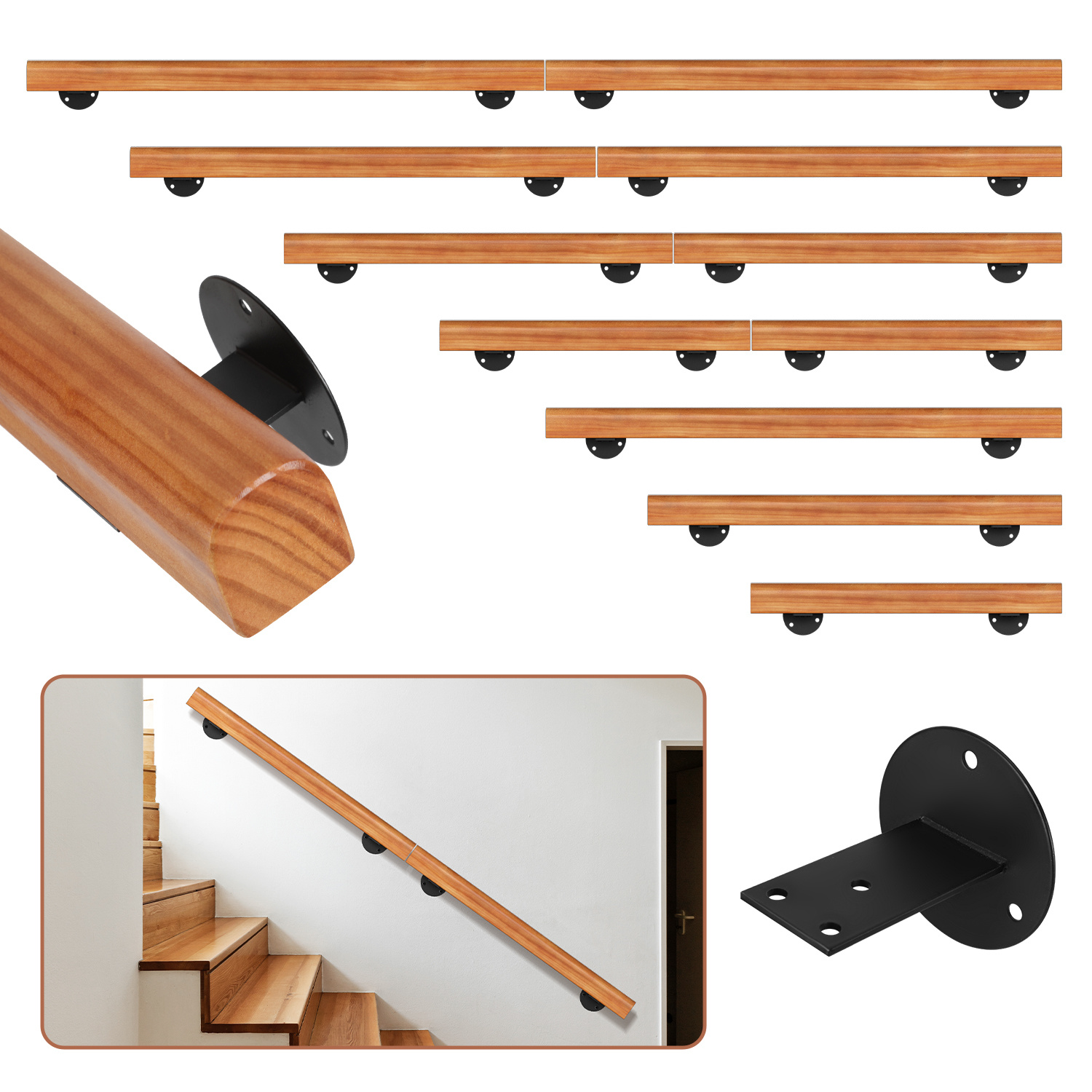 Randaco Wandhandlauf Kiefernholz 120 Cm, Ø5 Cm, Verbindbar Zu Einem Handlauf, Rutschhemmender Treppenhandlauf Für Flur Bad