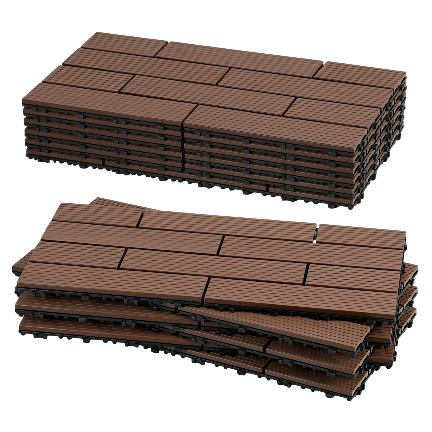 Randaco 42 Stück Braun Wpc Terrassenfliesen Mit Drainage-system, Rutschfest, Ideal Für Terrasse, Sauna, Pool Und Spa