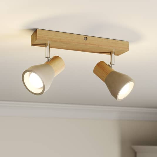 [gebraucht] B-ware Lindby Strahler Filiz Deckenlampe Deckenlampe Lampe Holz Und Beton 2 Flammig691