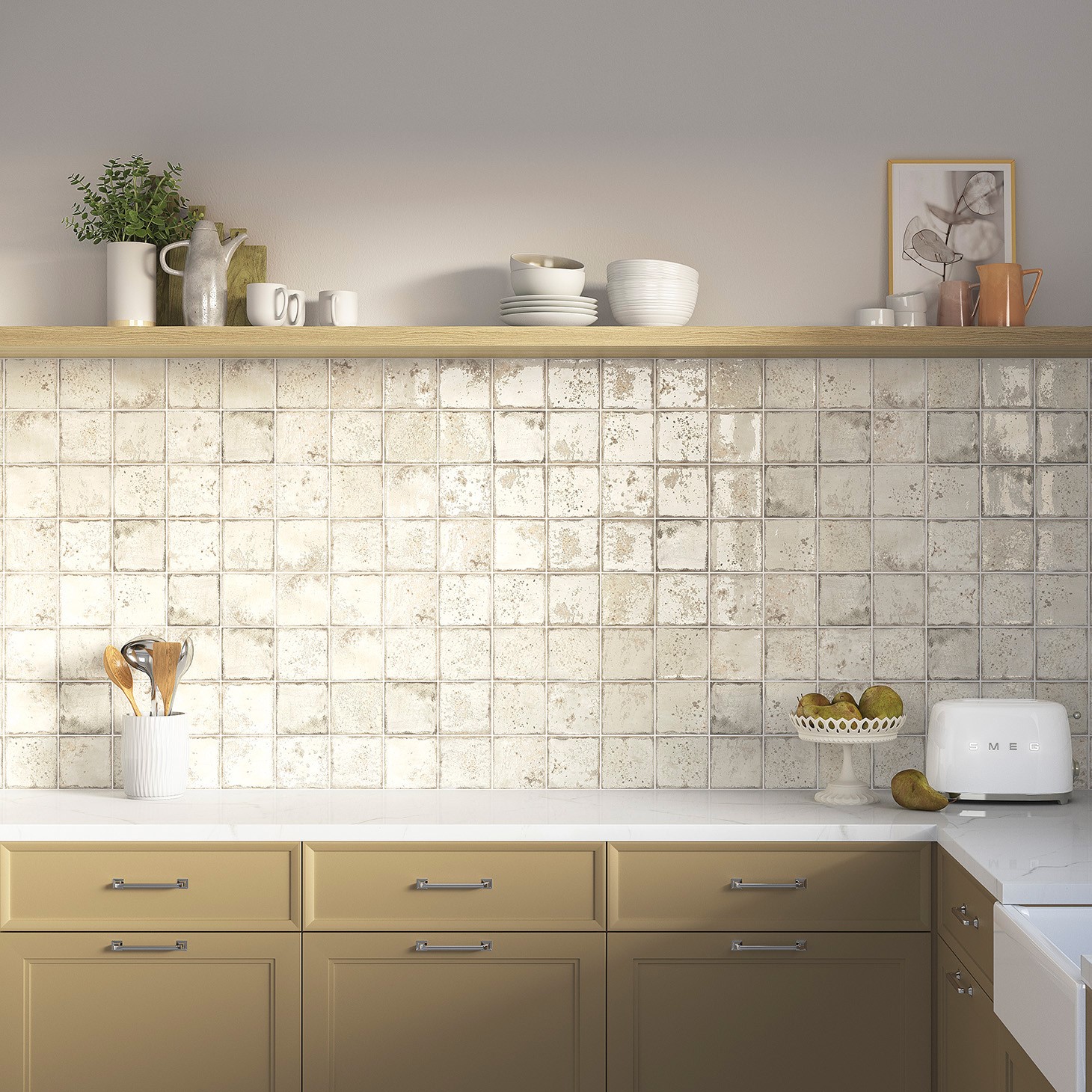 Premium Feinsteinzeugfliesen Era Cream 12x12 Cm Glänzend – Rustikales Design Für Alle Wandarten