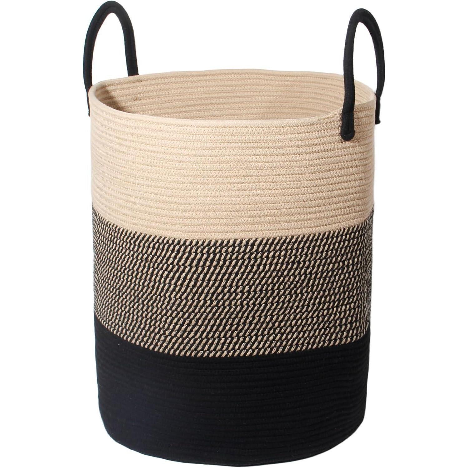 Wäschekorb Geflochten Henkel Wäschesammler Mehrfarbig D 38 X H 50 Cm