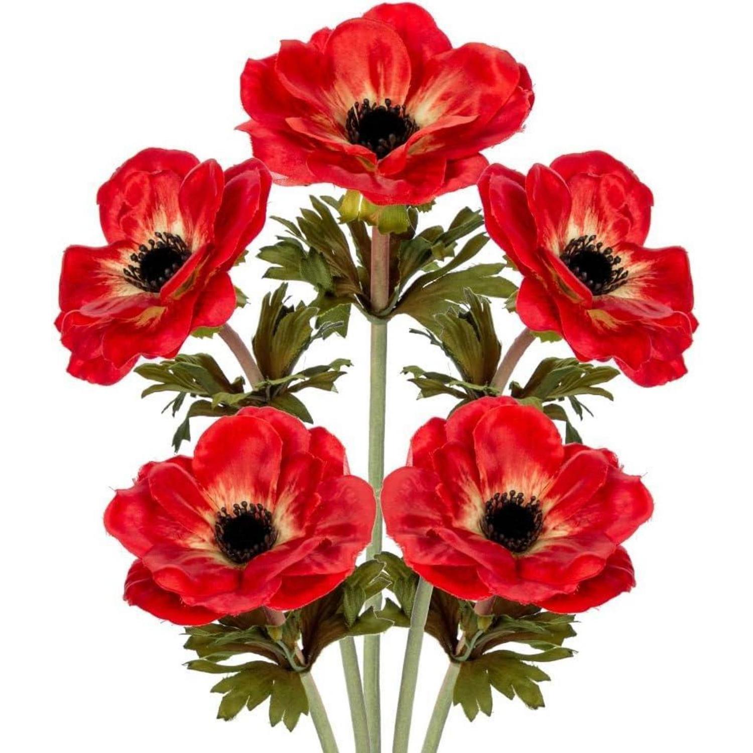Kunstanemonen 5er Set Kunstblumen Blumengesteck 53 Cm Rot 55 Cm
