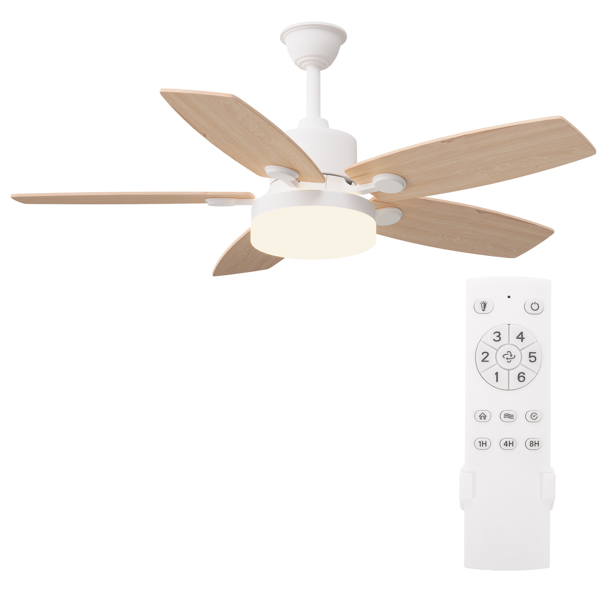Deckenventilator Mit Led-leuchte, 42 Zoll (107 Cm), Moderner Und Leiser Deckenventilator Für Wohnzimmer, Schlafzimmer Und Küche, 5 Flügel Aus Sperrholz, Hellholz