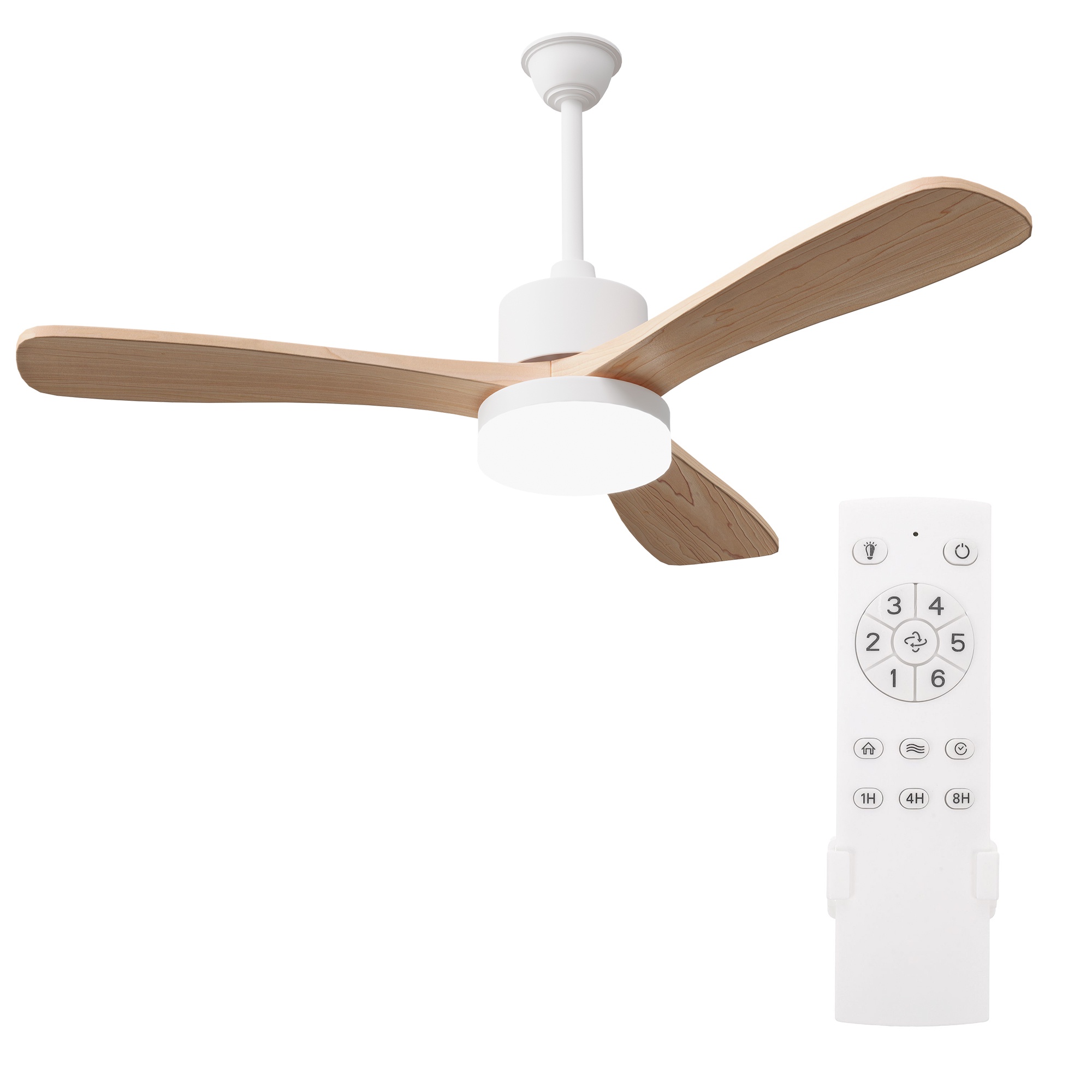 Deckenventilator Mit Led-leuchte, 108 Cm, Leiser Deckenventilator Mit Fernbedienung Für Wohnzimmer Und Schlafzimmer, 3 Flügel, 6 Geschwindigkeitsstufen, Hellholz