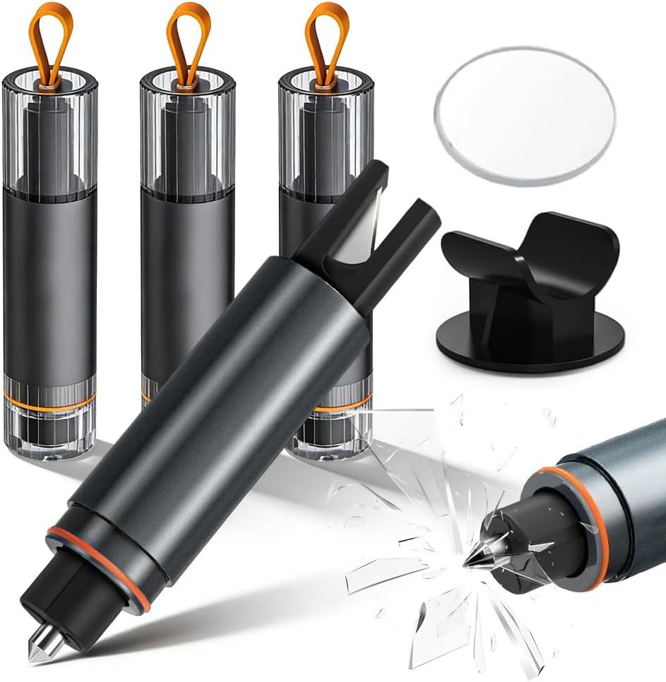 Set Of 4 Car Emergency Hammer With Seat Belt Cutter, 2-in-1 Rescue Tool With Glass Breaker And Seat Belt Cutter, Safety Emergency Hammer With Spring Grain Tip For Bus And Car, Includes Exercise Glass