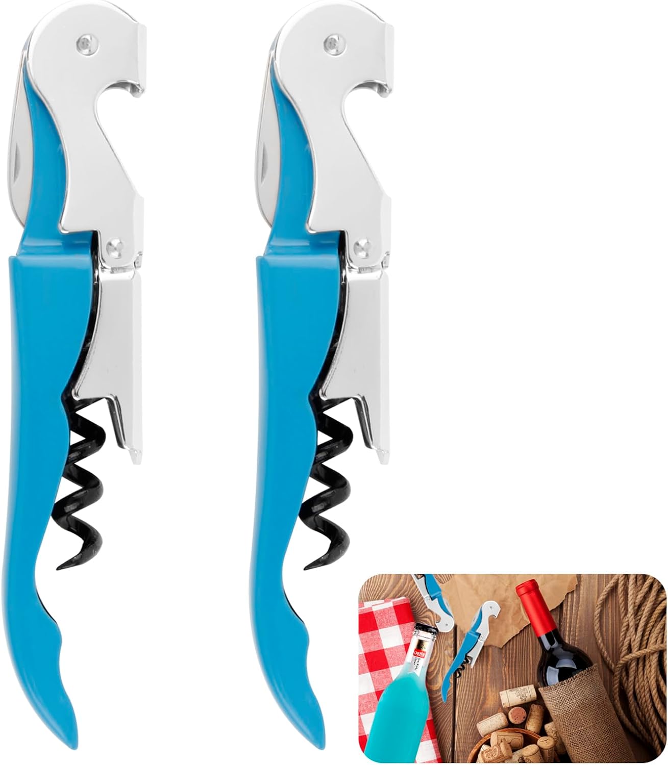 Ensemble De Tire-bouchons Professionnels 2 Pièces, Couteau Sommelier 3-en-1 En Acier Inoxydable Avec Ouvre-bouteille Et Coupe-alu, Tire-bouchon De Restaurant, Ouvre-bouteille Pour Serveurs, Sommeliers