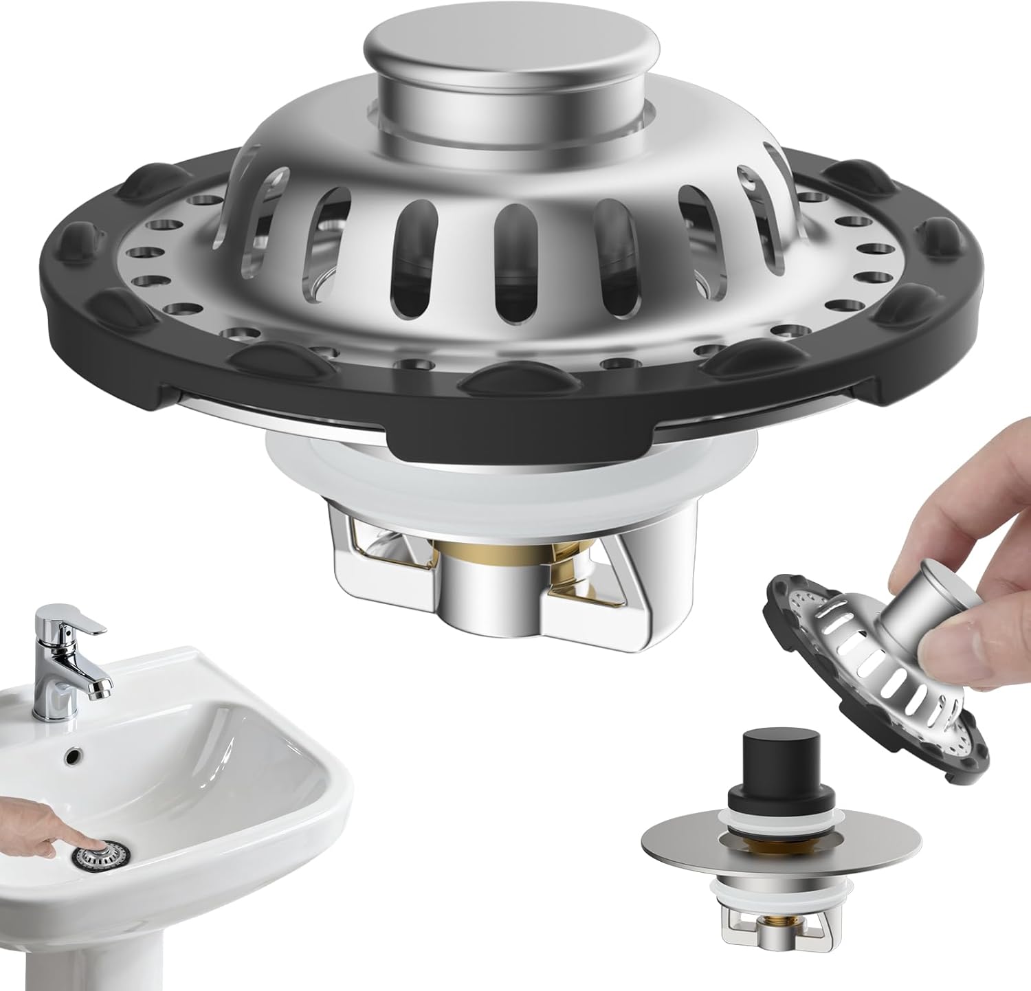 Bouchon De Lavabo 3-en-1 En Acier Inoxydable – Pour Des Trous De Lavabo De 30 À 60 Mm – Noyau En Laiton – Nickel Brossé
