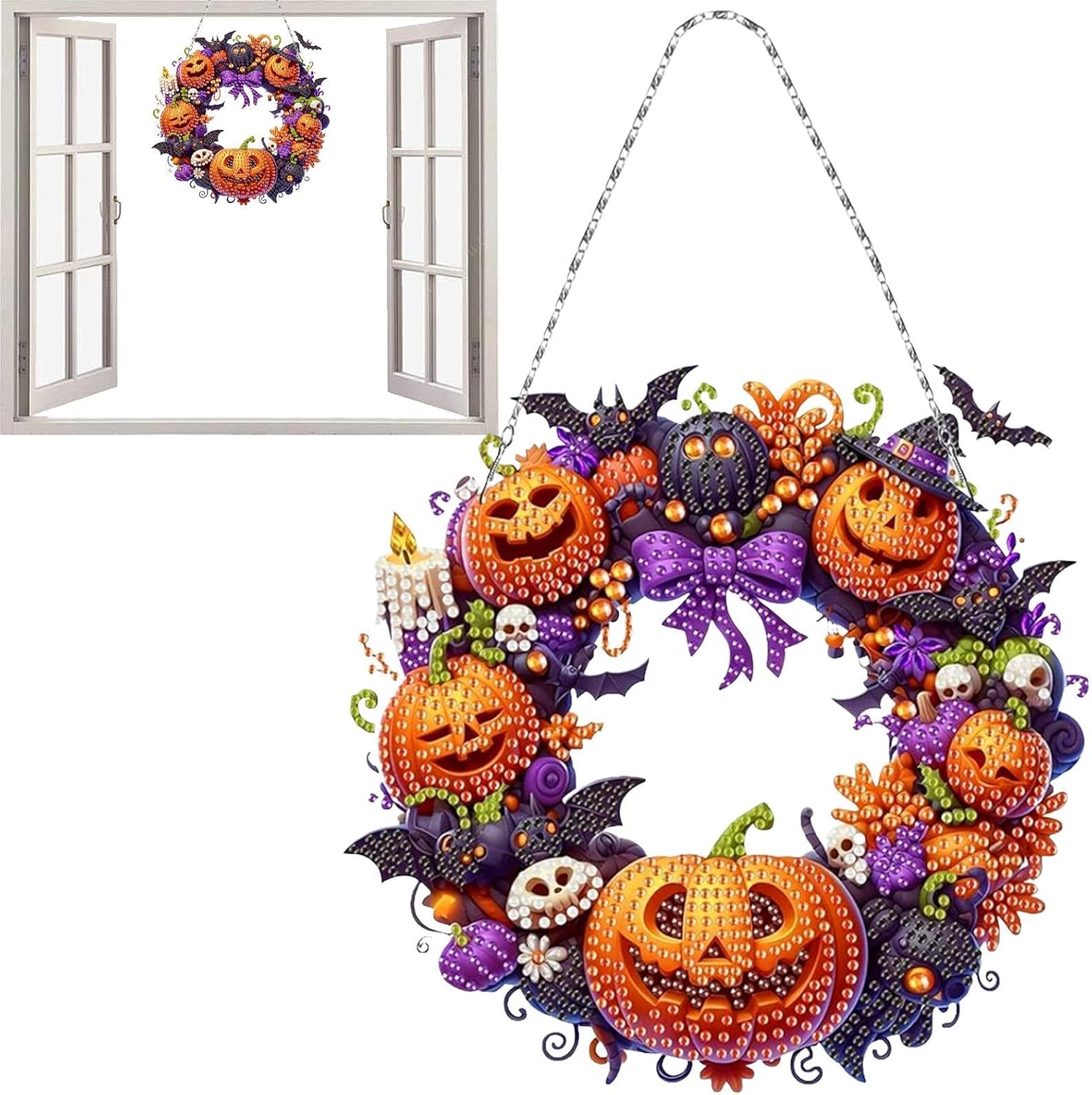 Strass Kunst Sets 2d Acryl Halloween Kürbis Diy Basteln Dekorative Fensterkunst Ornament Für Hausbesitzer Bastelliebhaber Schlafzimmer Wohnung Werkstatt Eingangstür